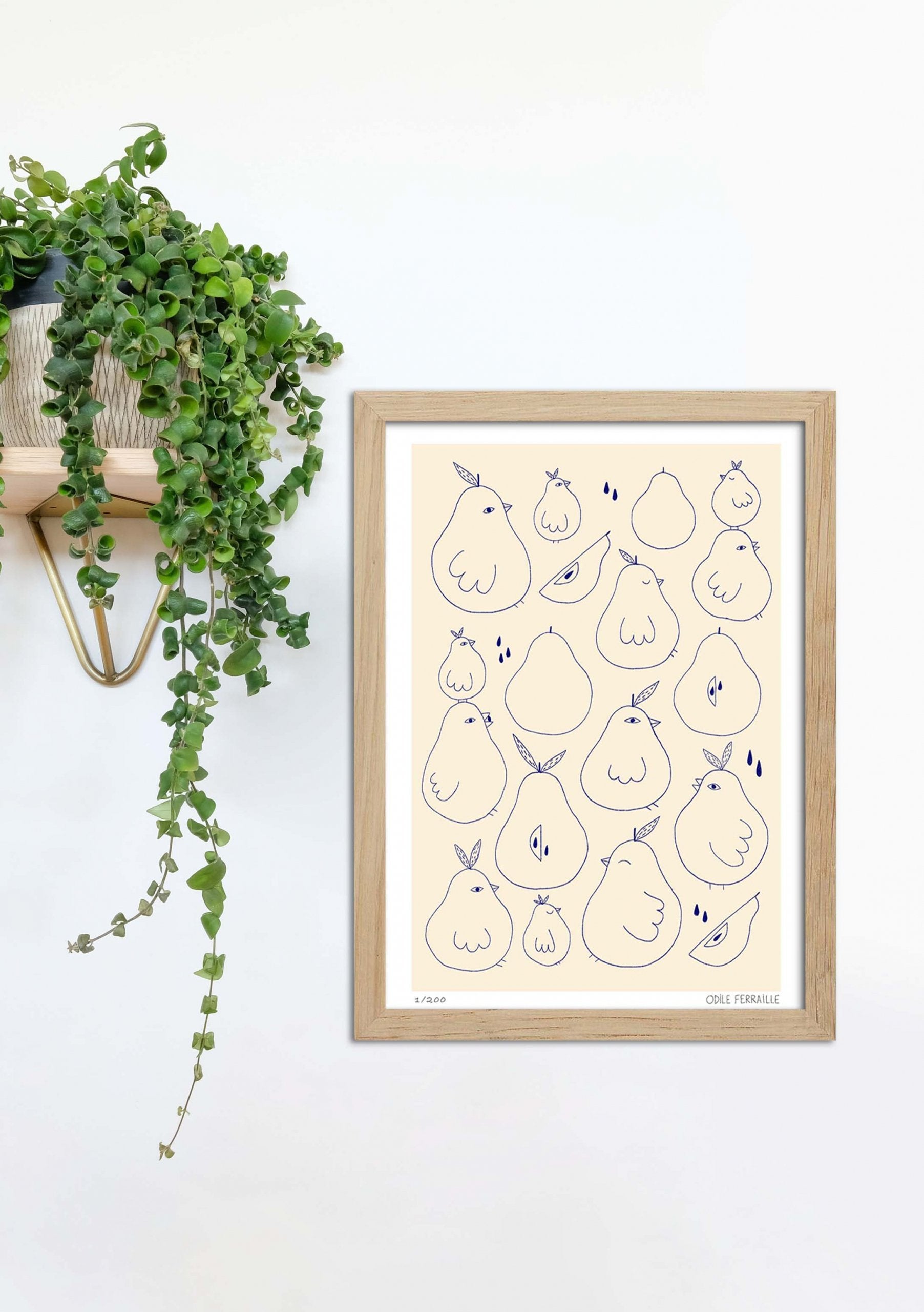 Pommes de terre dessinées, style minimaliste, cadre en bois