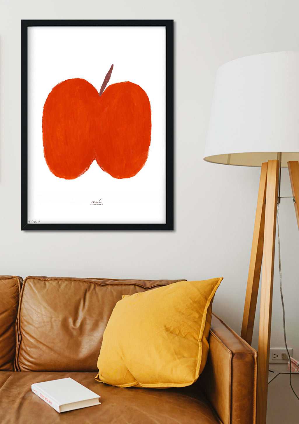 Pomme rouge stylisée sur fond blanc