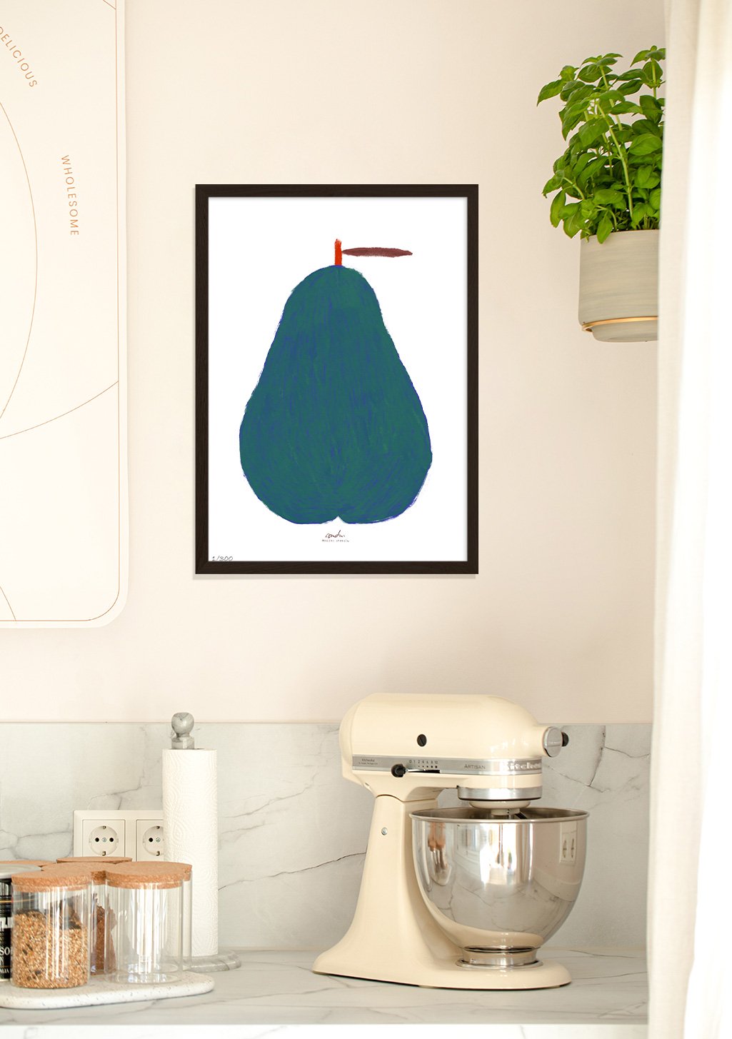 Poster de poire verte avec couteau