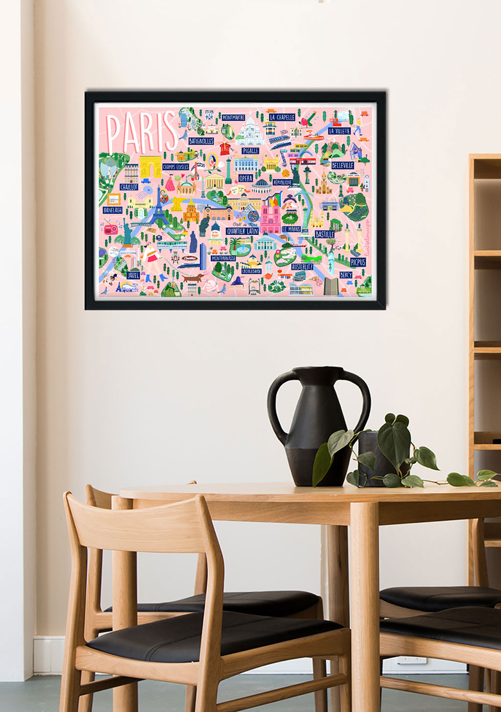 Carte colorée de Paris avec des monuments