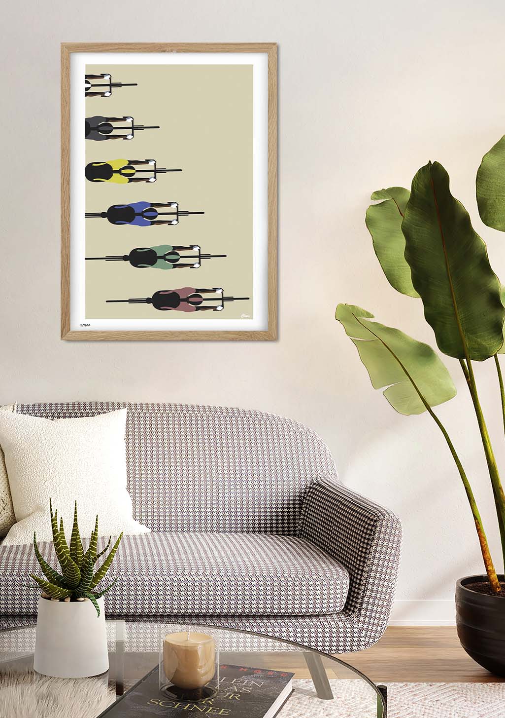 Poster abstrait avec des formes colorées et des lignes verticales
