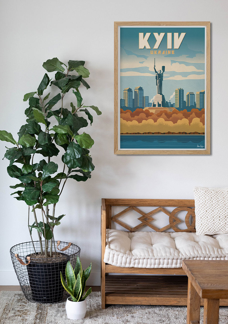 Statue de la Mère Patrie, Kyiv, Ukraine, illustration colorée, skyline urbain