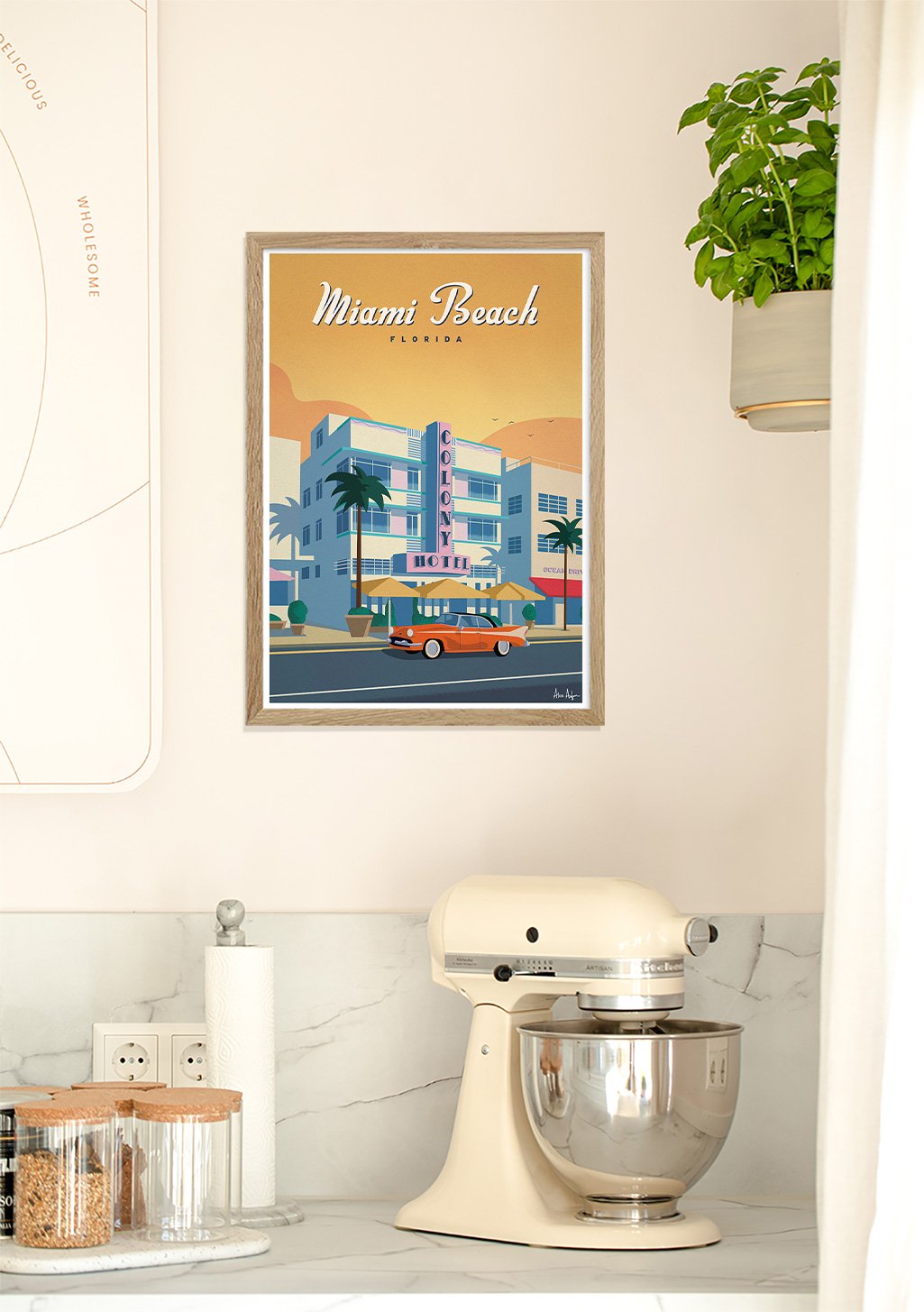 Miami Beach, Floride, hôtel, voiture, coucher de soleil, vintage