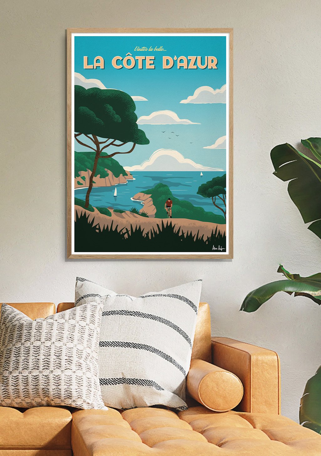 Poster de la Côte d'Azur, plage, bateau, ciel bleu, nature, cadre, voyage