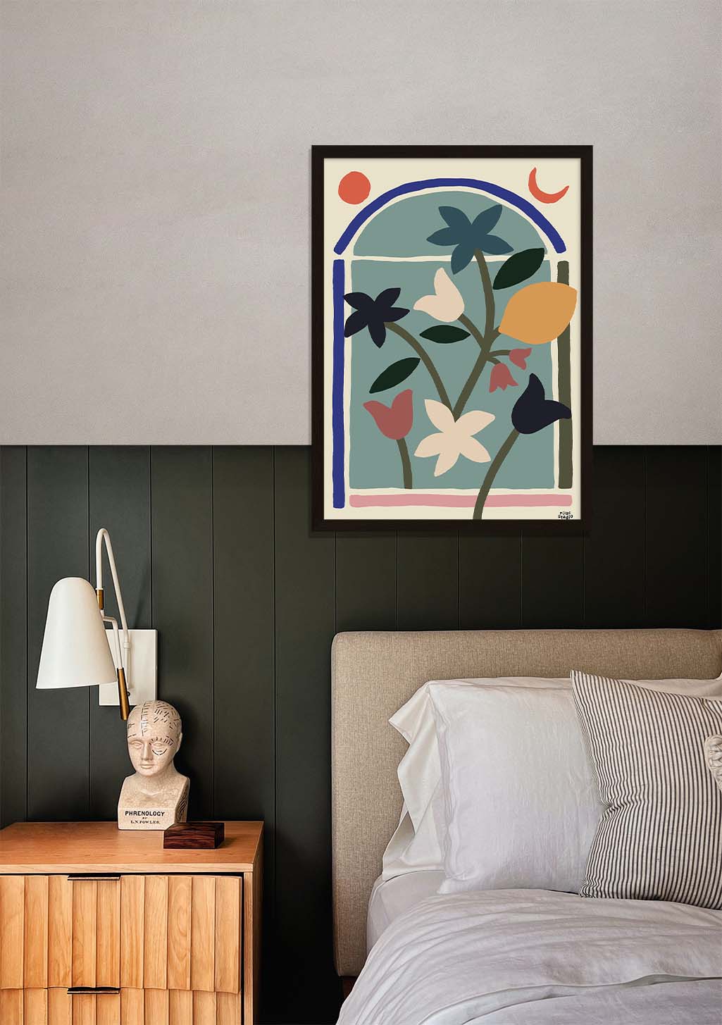 Poster floral abstrait avec lune et soleil