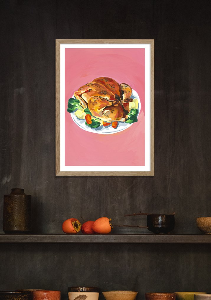 Poster de nourriture sur fond rose