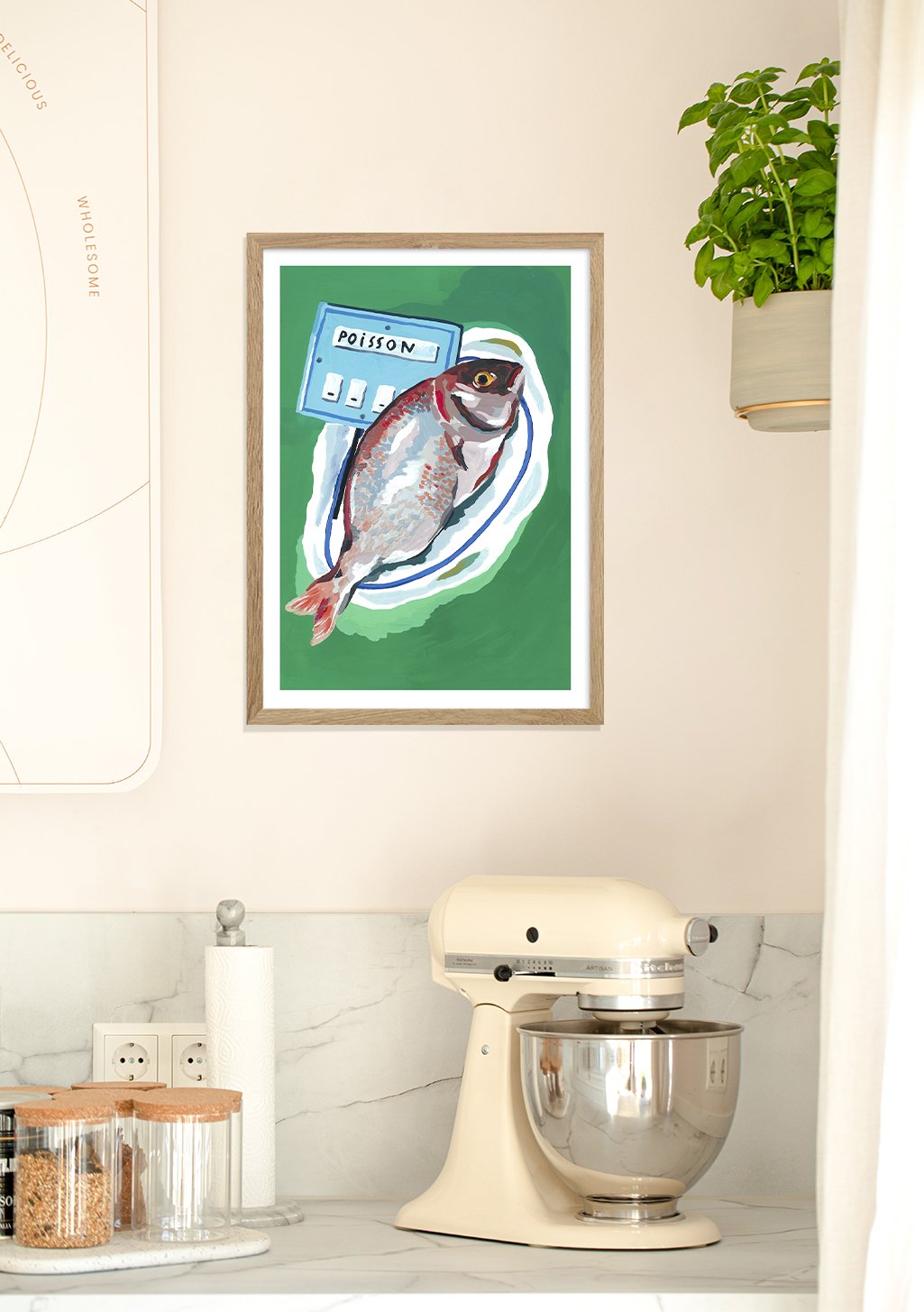 Poisson vert avec boîte bleue