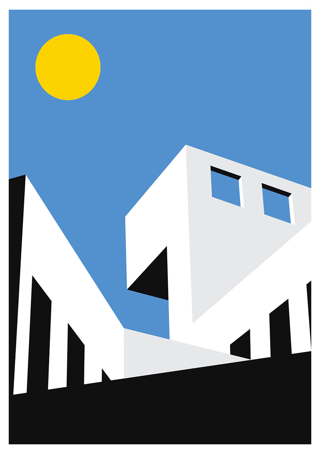 Illustration abstraite de bâtiment avec soleil jaune