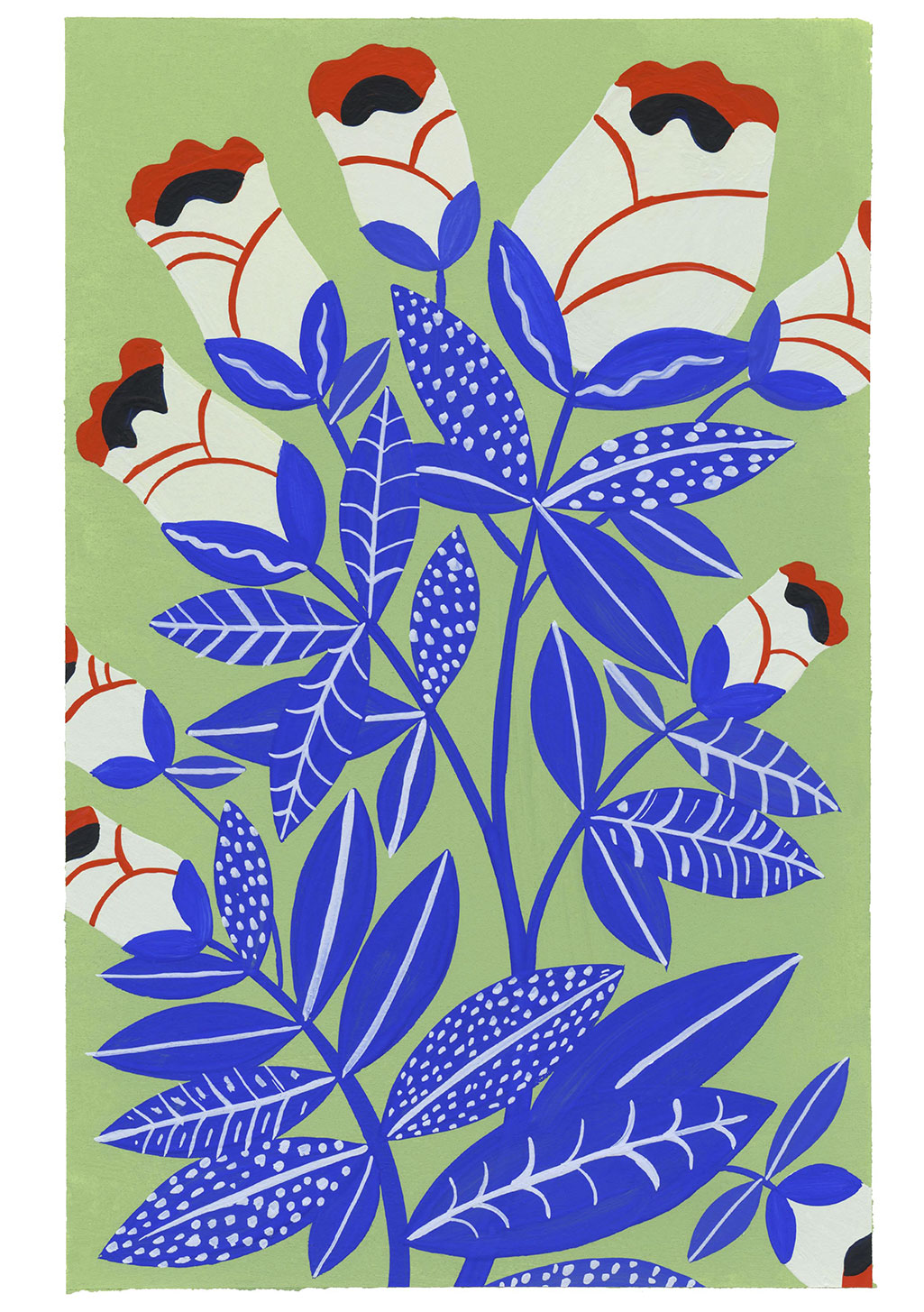 Oiseaux et blancs sur fond vert