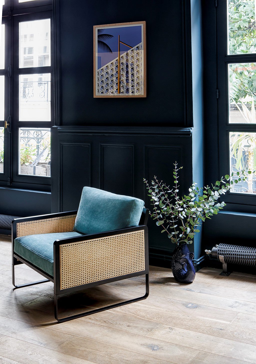 Art abstrait, couleurs bleues et blanches, motif géométrique