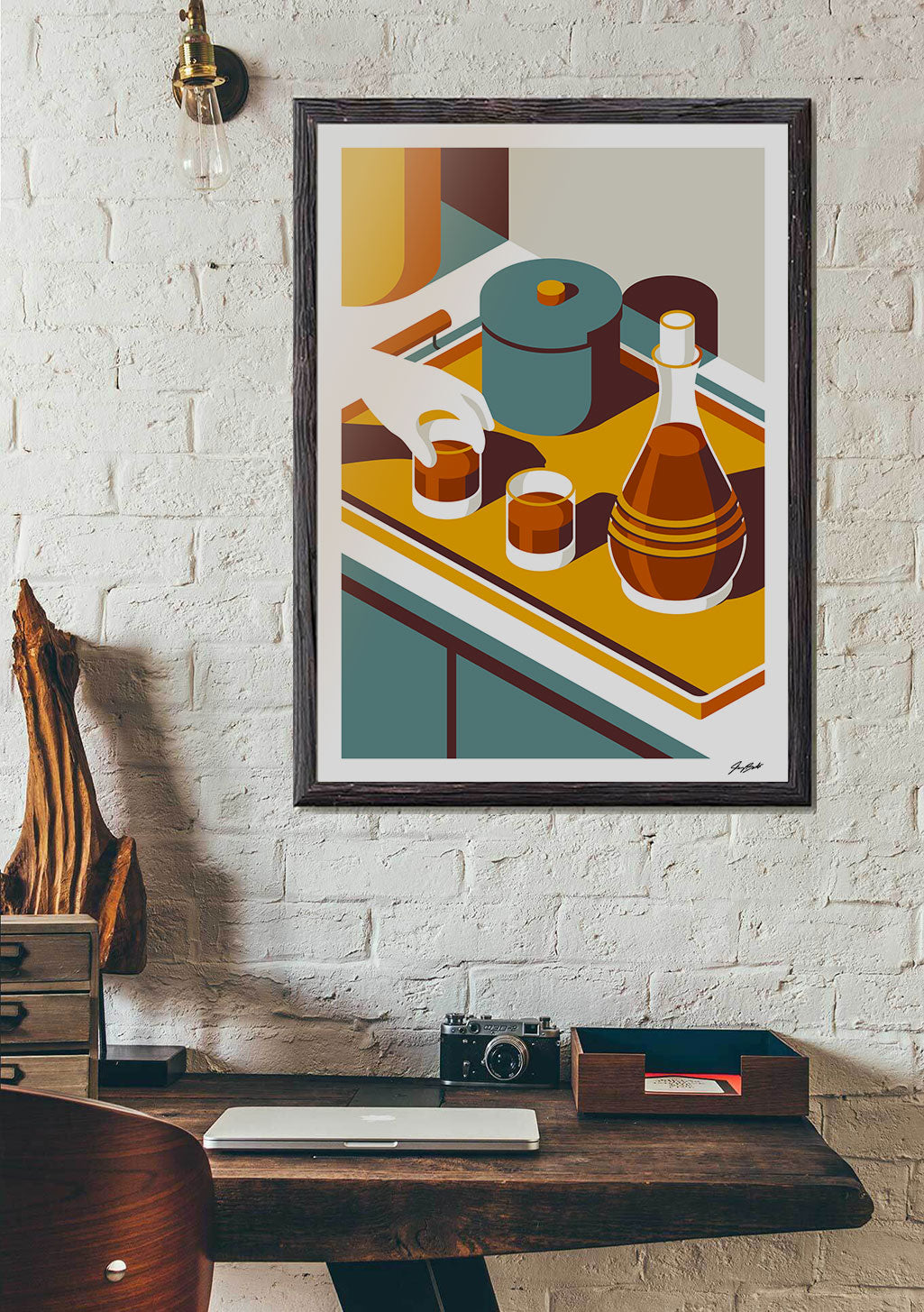 Art abstrait, bouteille, verre, couleurs vives, formes géométriques