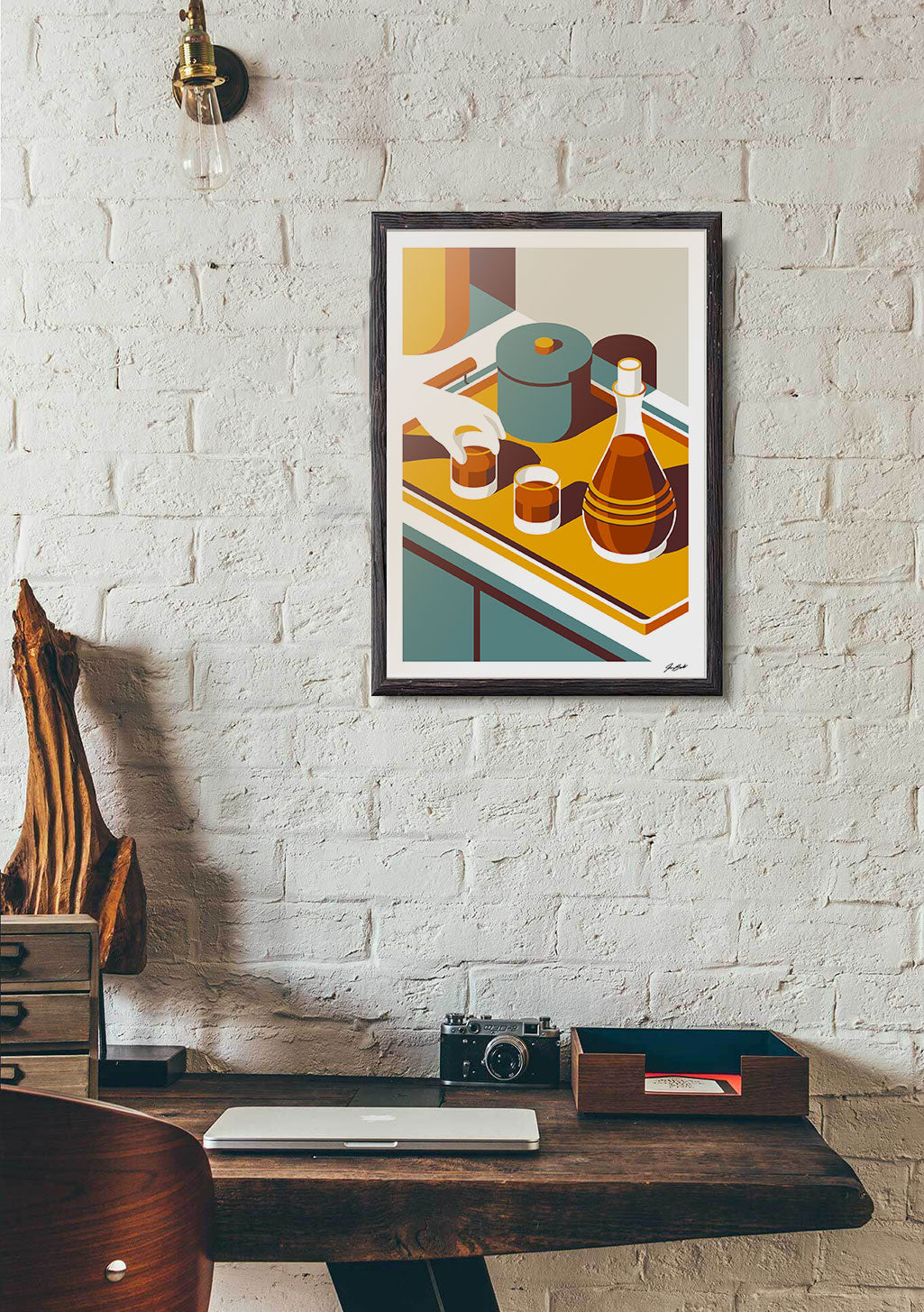 Poster abstrait avec des bouteilles et des tasses