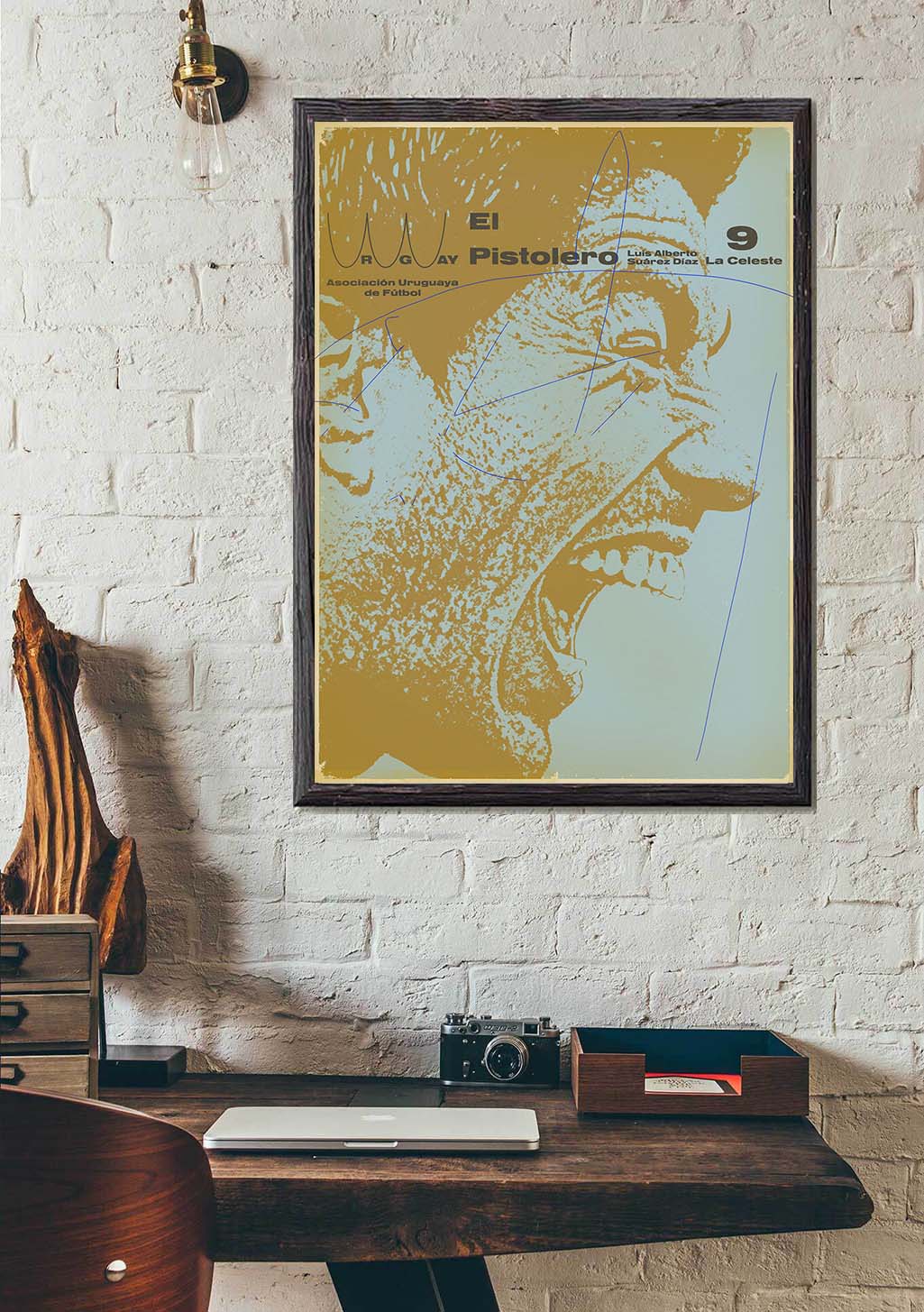 Affichage jaune et bleu, visage, texte, Uruguay, association, détaillé