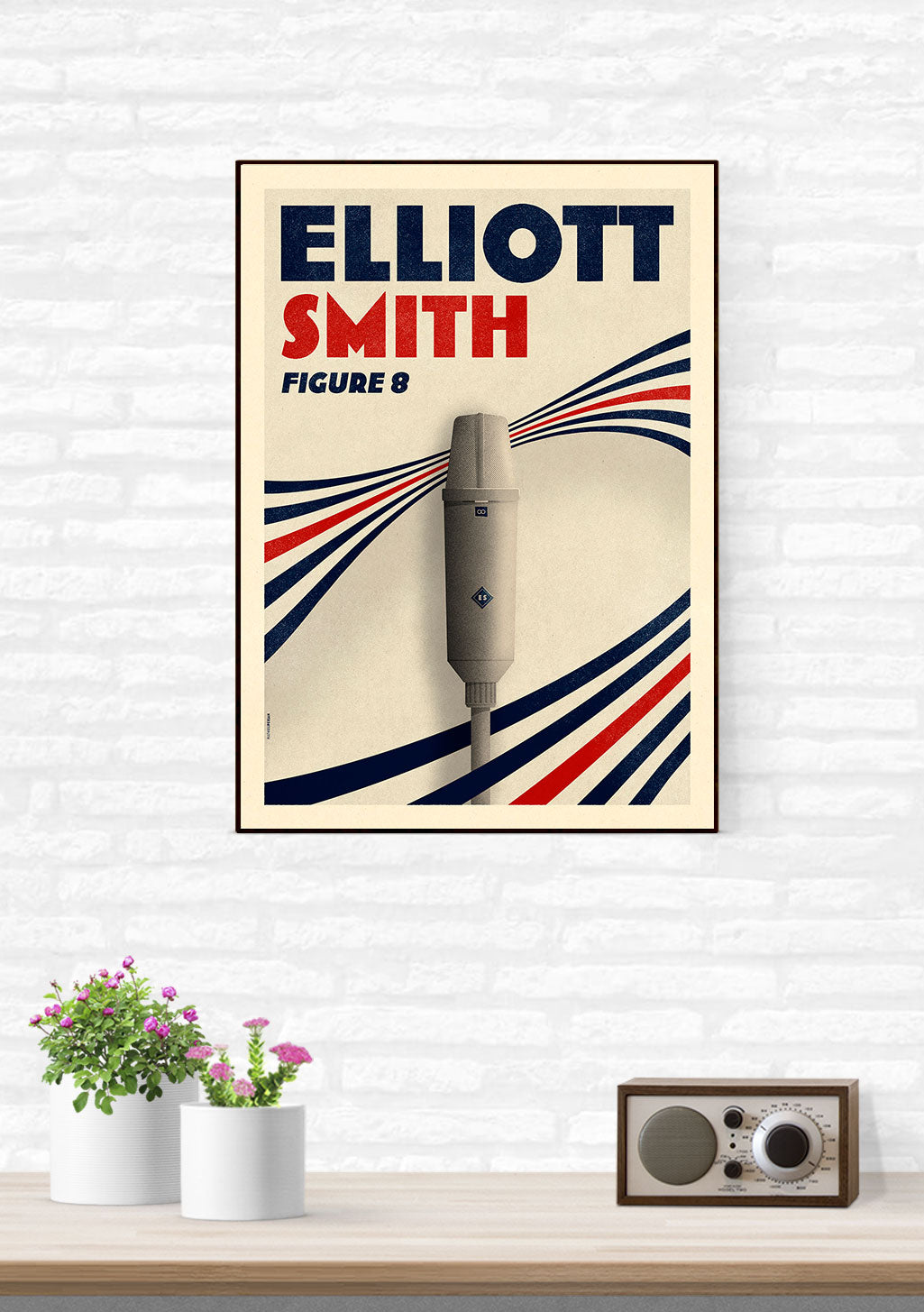 Poster Elliott Smith microphone musical fond rayé