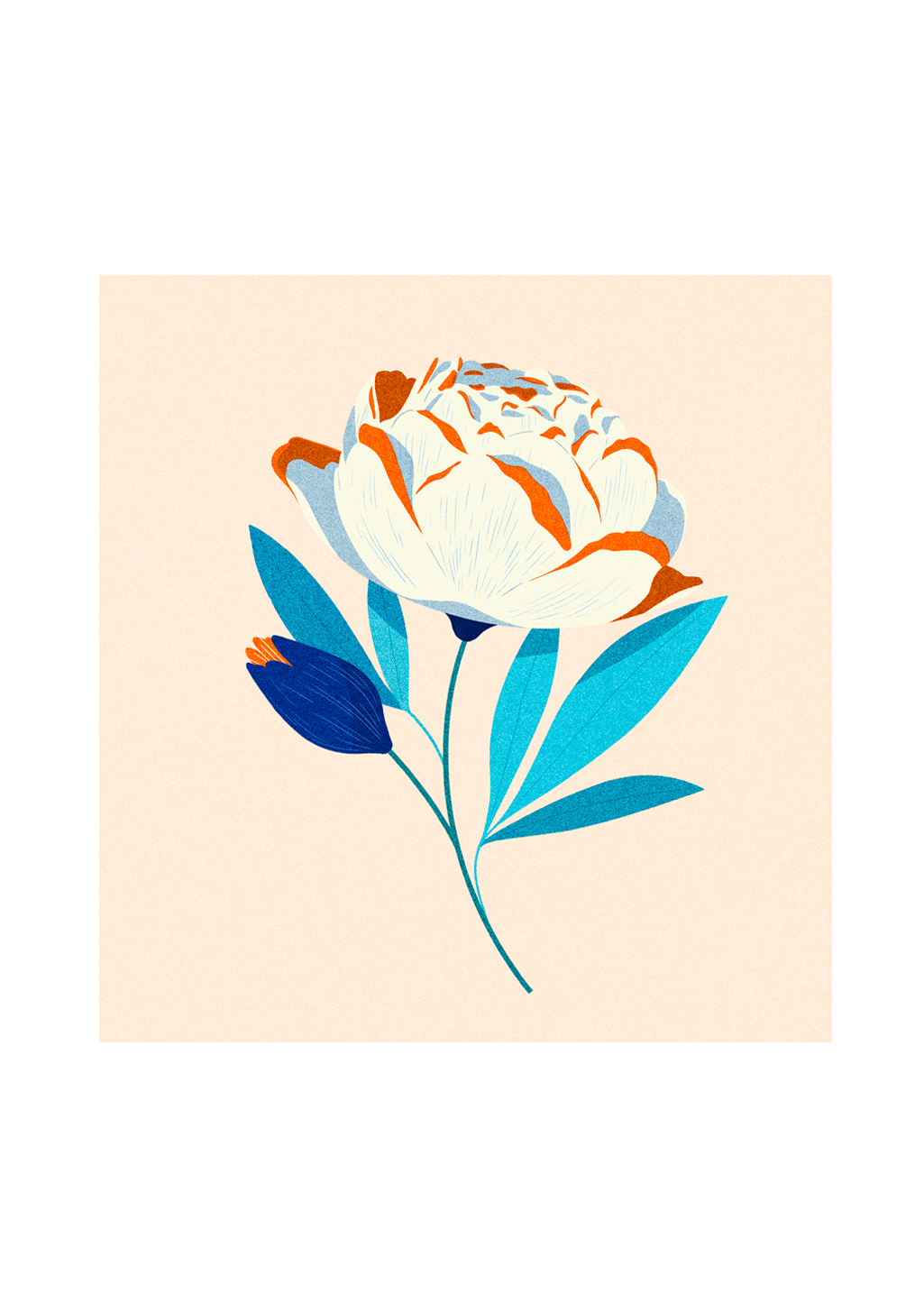 Fleur stylisée, couleurs vives, fond beige clair