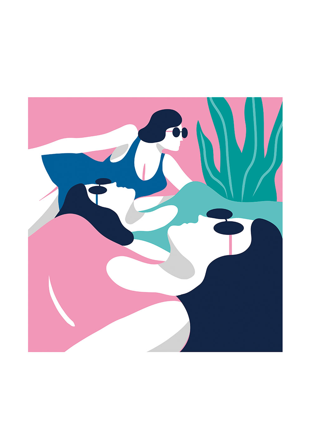 Illustration stylisée d'une femme avec des plantes, couleurs vives