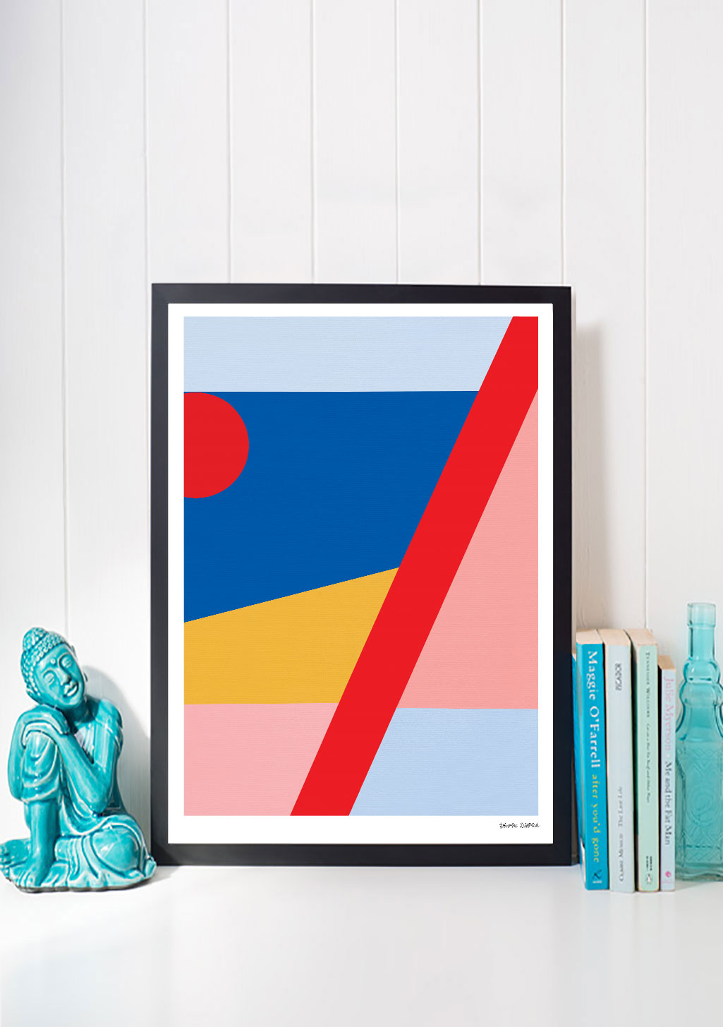 Art abstrait, formes géométriques, couleurs vives, lignes diagonales