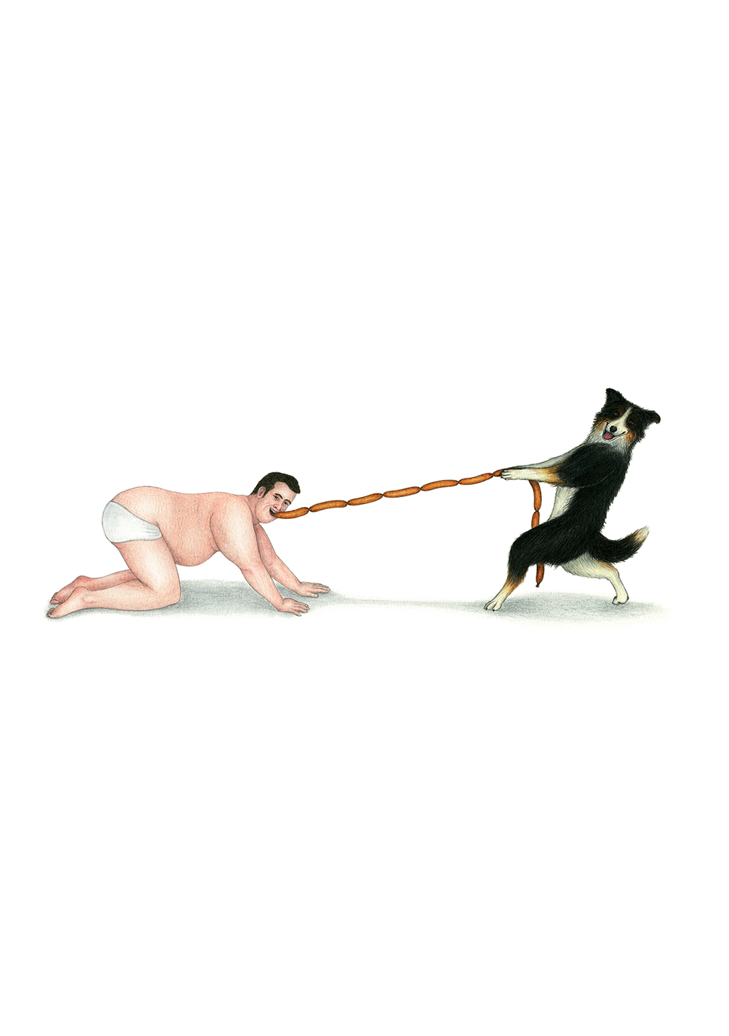 Homme en couche tirée par un chien