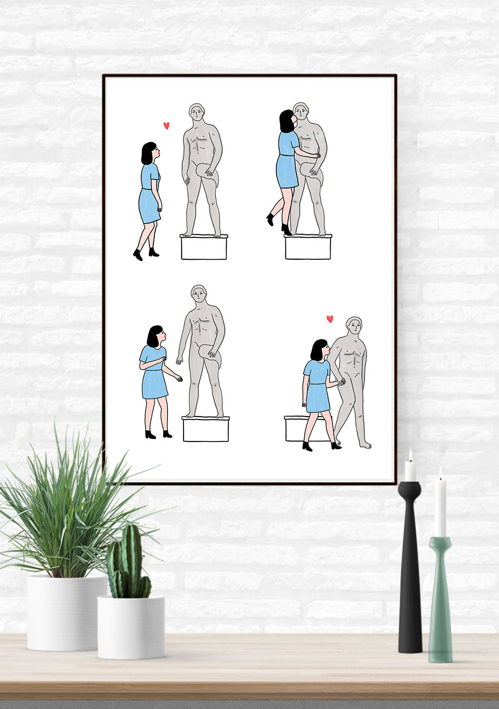 Illustrations de femmes avec statues masculines