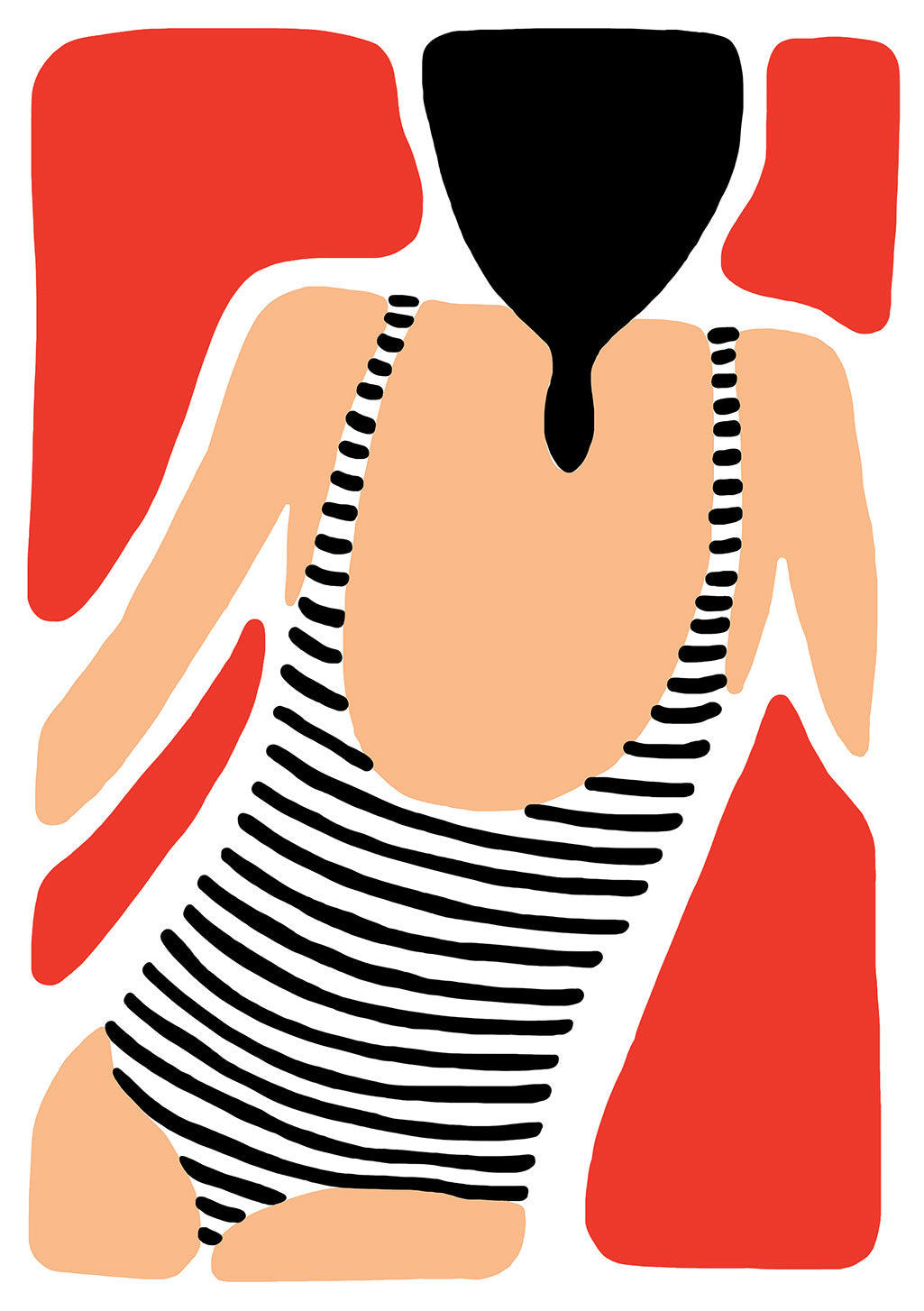 Figure stylisée, formes géométriques, couleurs vives, motifs abstraits
