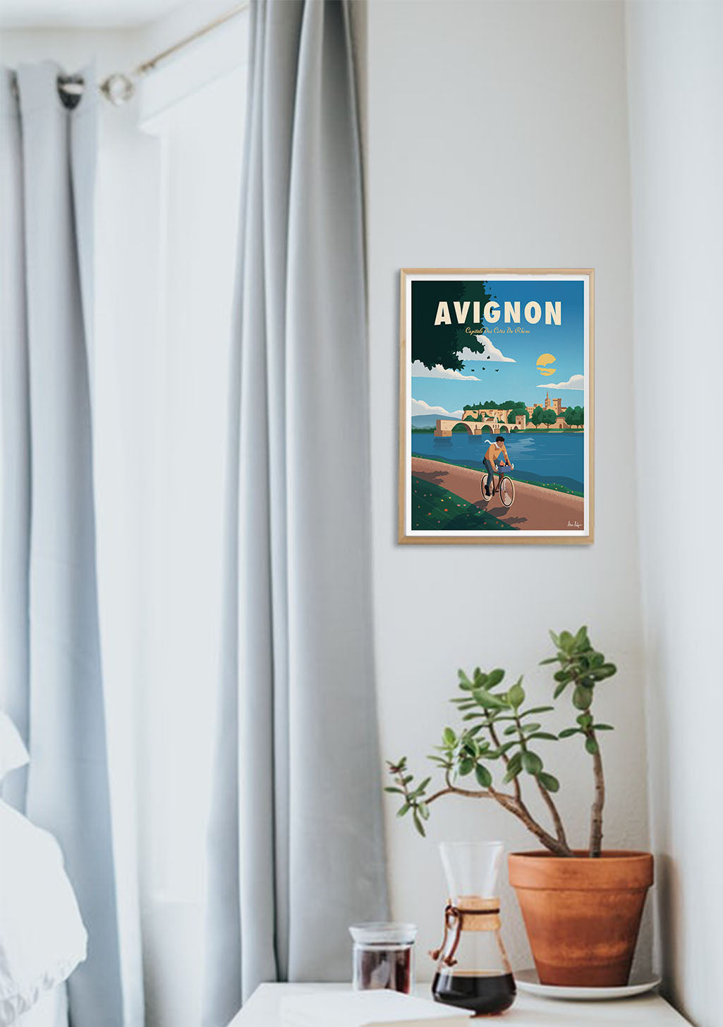 Poster Avignon cycliste pont rivière