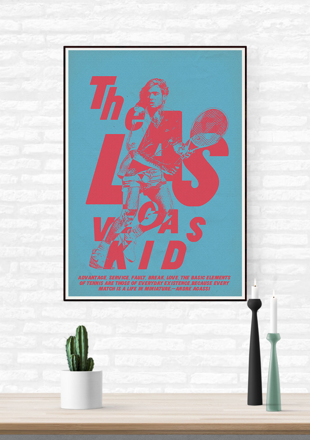 Poster bleu et rouge, homme avec raquette de tennis, texte "The Las Vegas Kid"