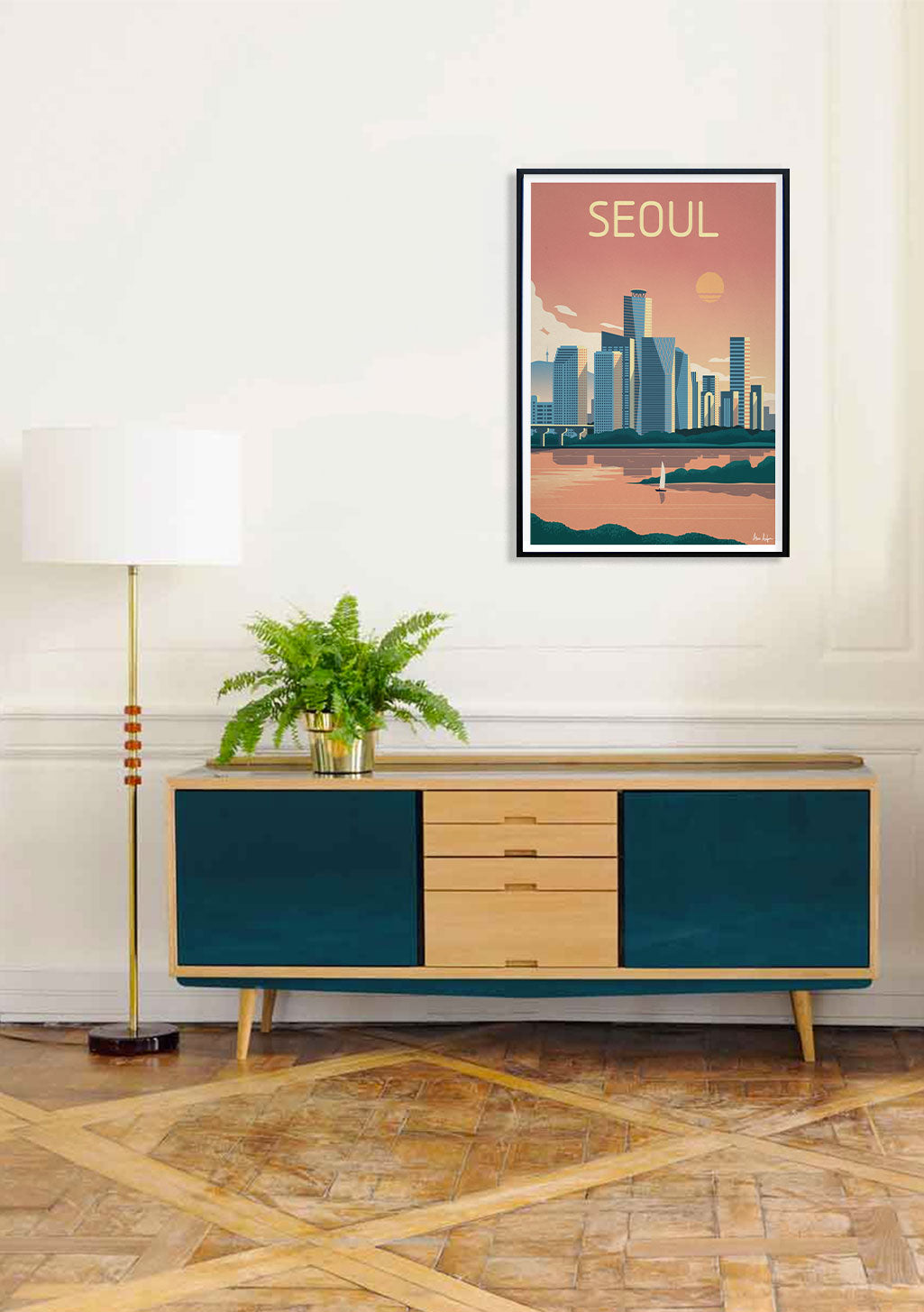 Poster de Séoul, ville, coucher de soleil, skyline, art moderne