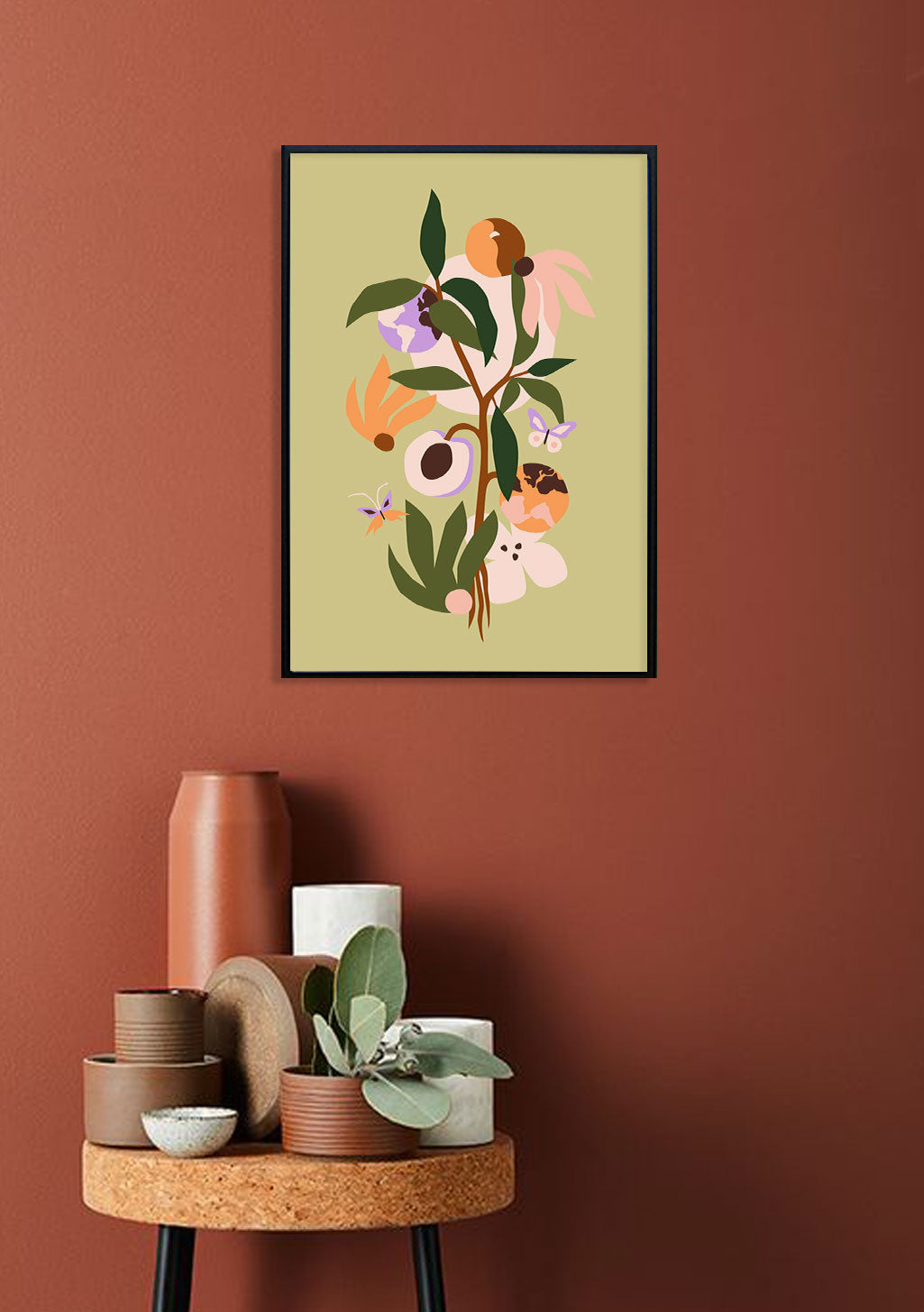 Poster floral abstrait avec des couleurs pastel sur fond vert
