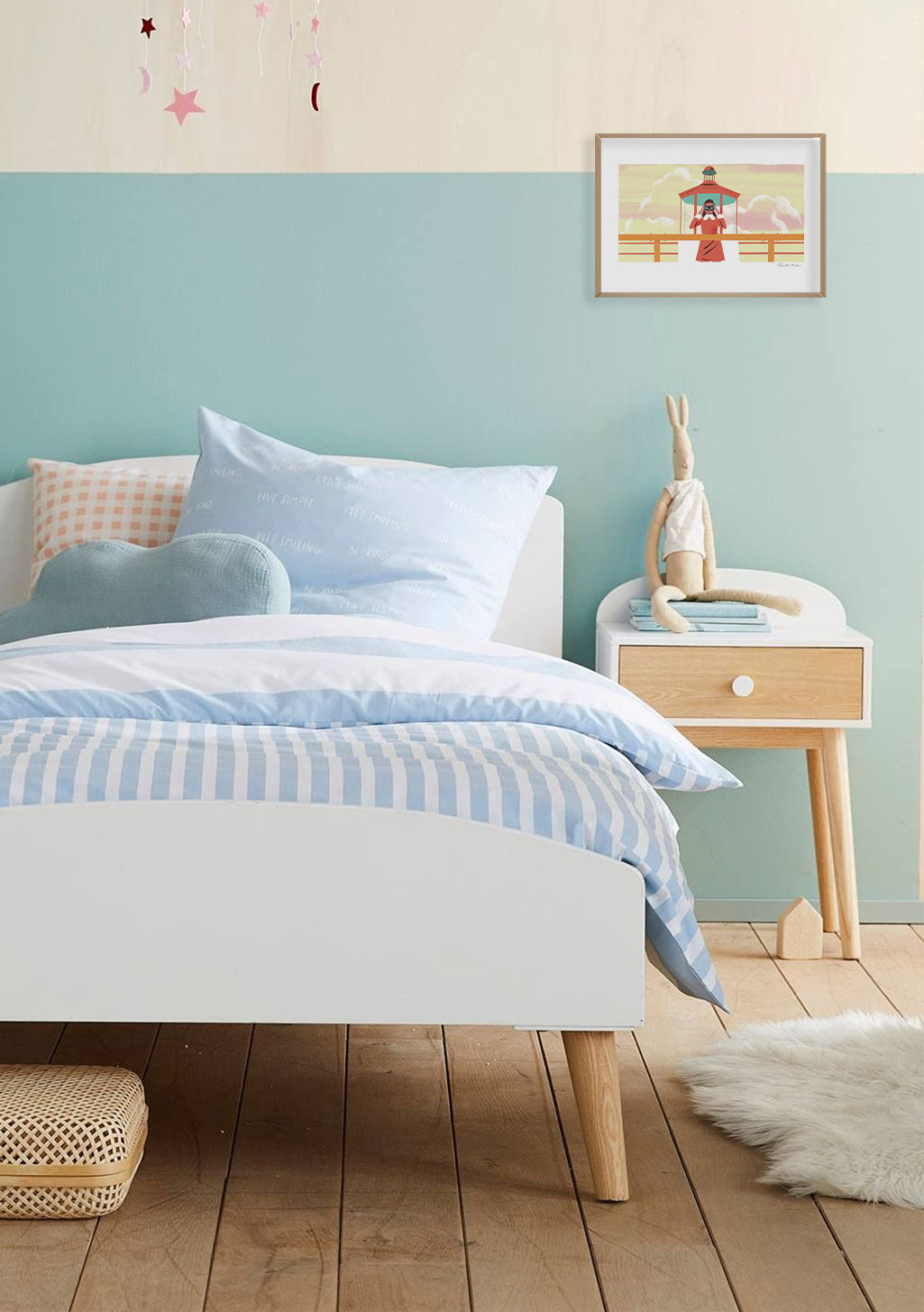 Poster de phare avec personnages colorés