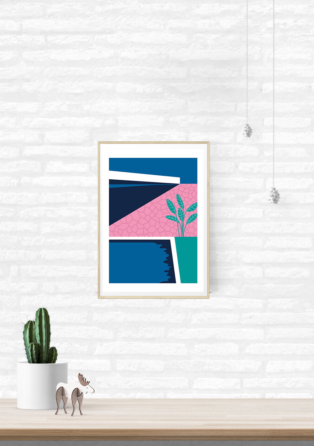 Art abstrait avec formes géométriques et plantes stylisées