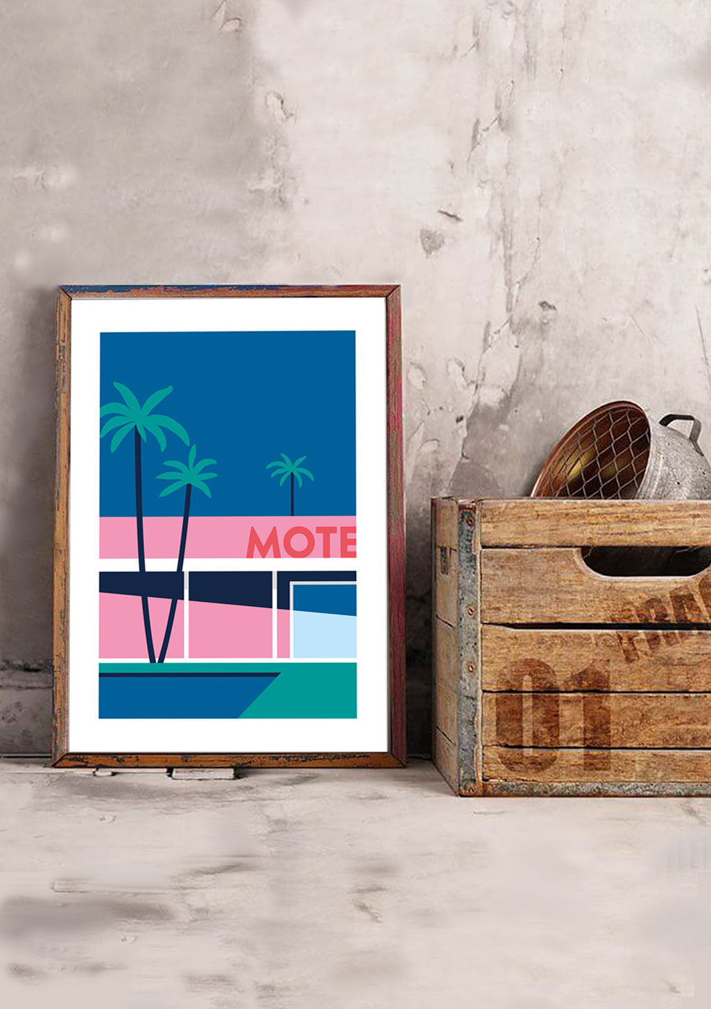 Poster tropical avec palmiers et texte MOTE