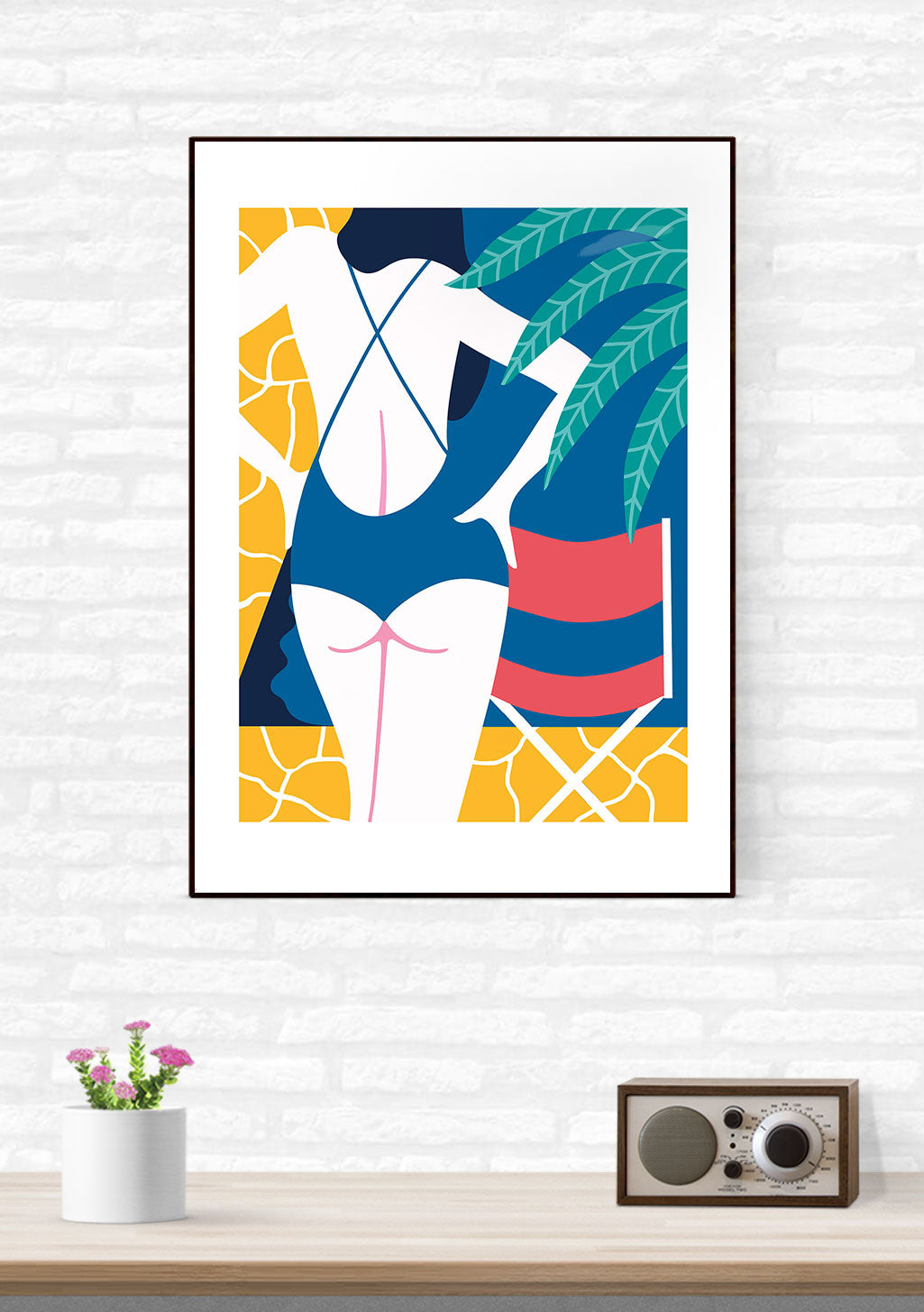 Art abstrait femme stylisée, couleurs vives, formes géométriques