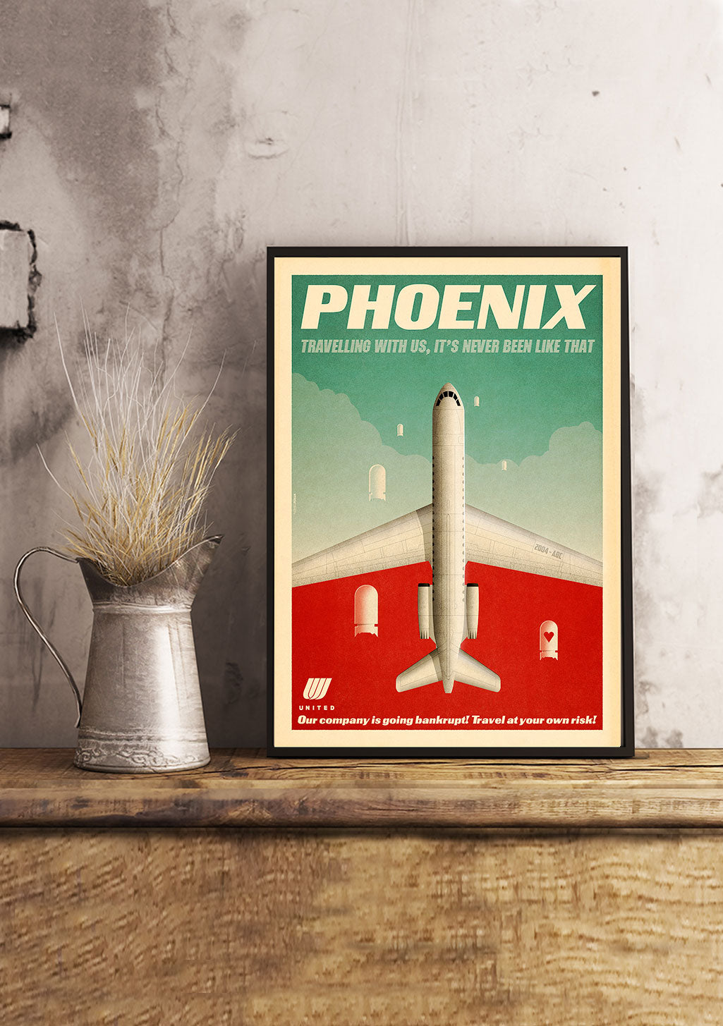 Affiche vintage de Phoenix avec avion, texte humoristique