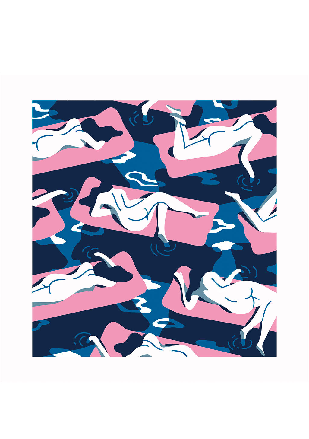 Motif abstrait avec des formes blanches sur fond rose et bleu