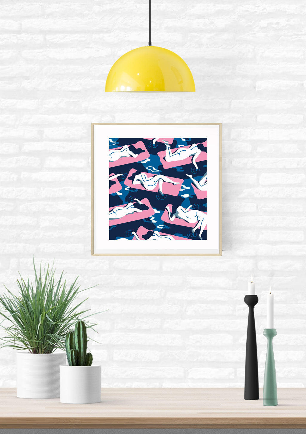 Art abstrait avec formes roses et bleues sur fond sombre