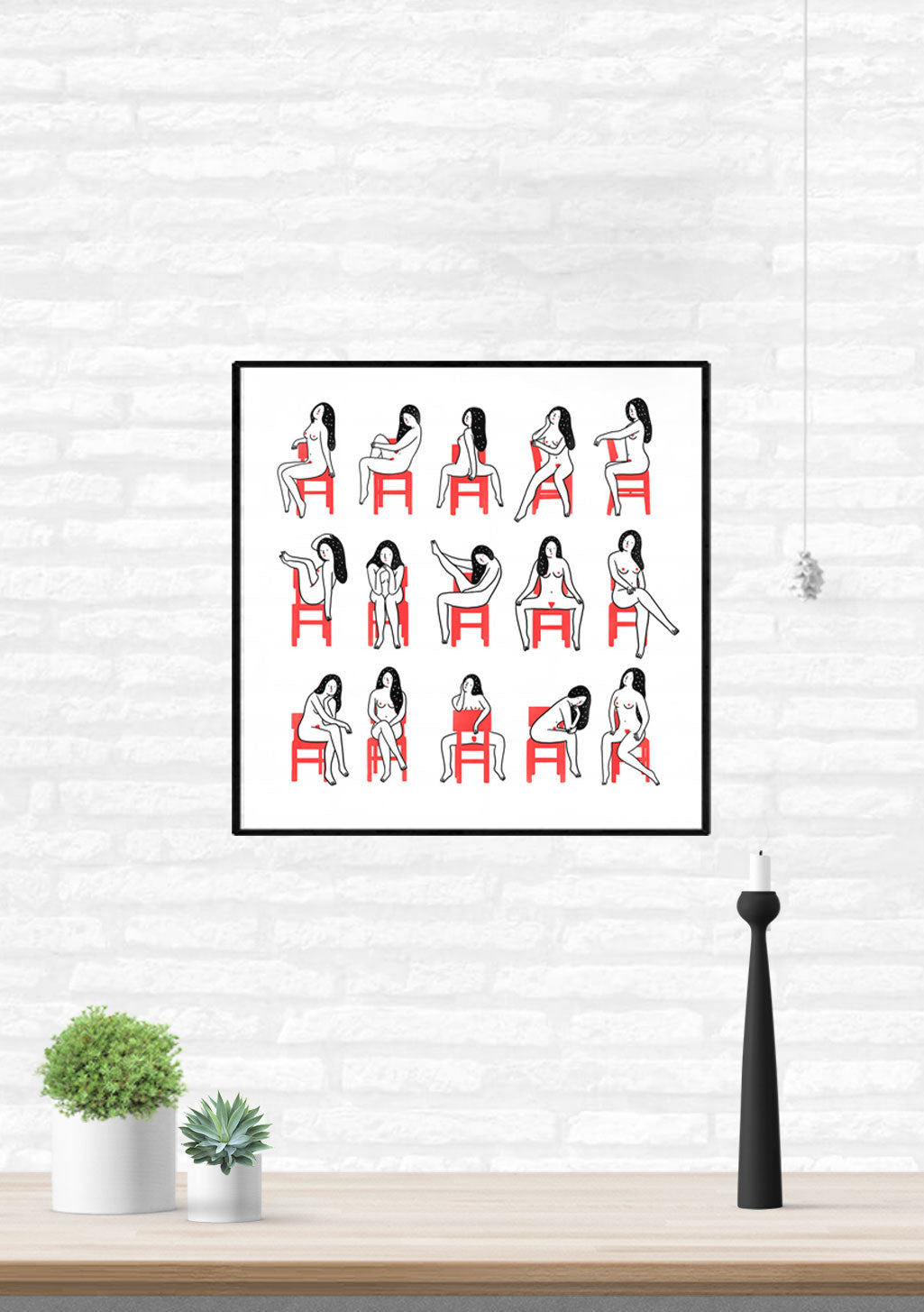 Illustrations de femmes assises sur des chaises rouges