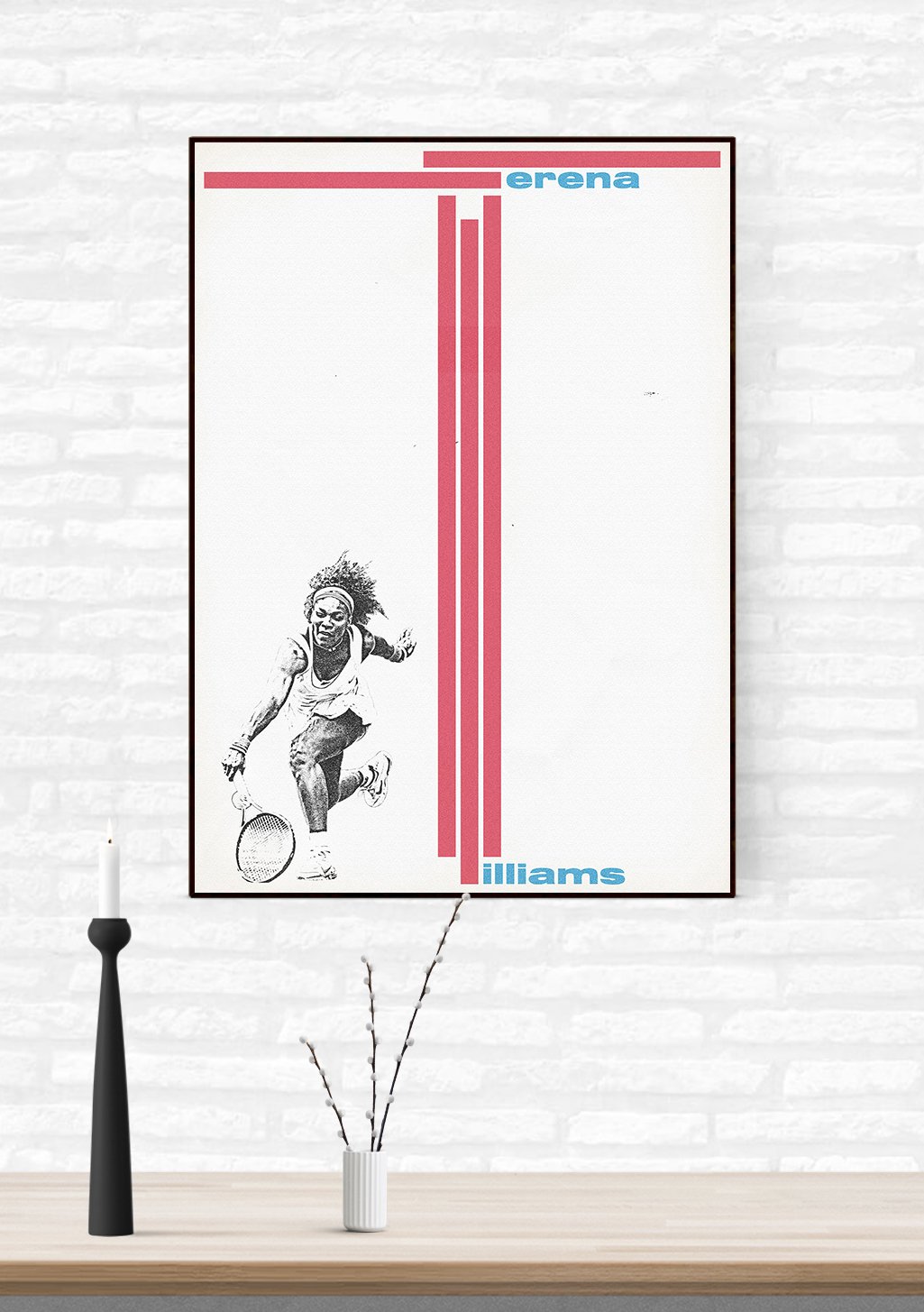 Tennis, Joueur, Raquette, Dynamique, Ligne verticale, Couleurs vives, Nom en haut, Nom en bas