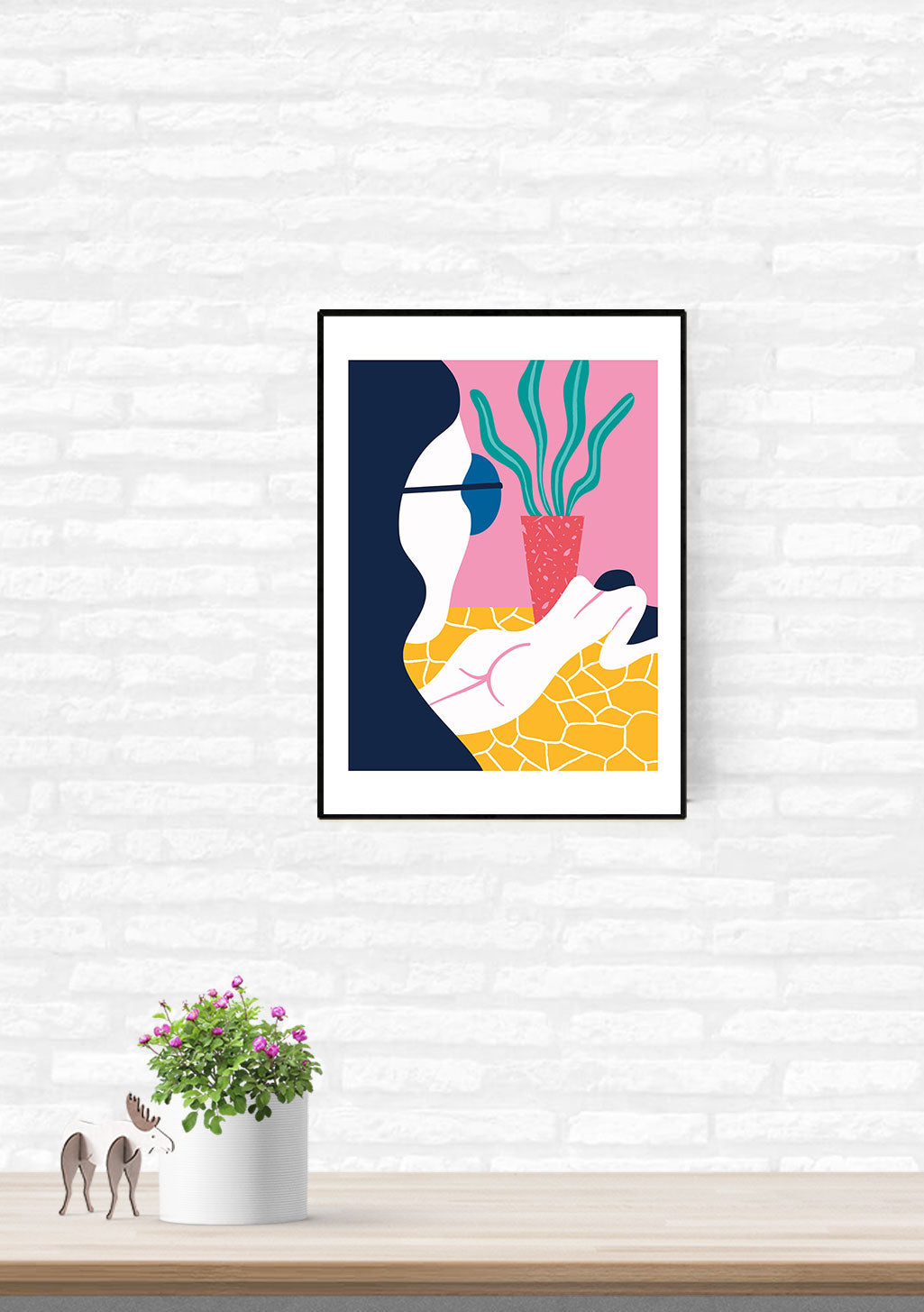 Art abstrait femme plante pot