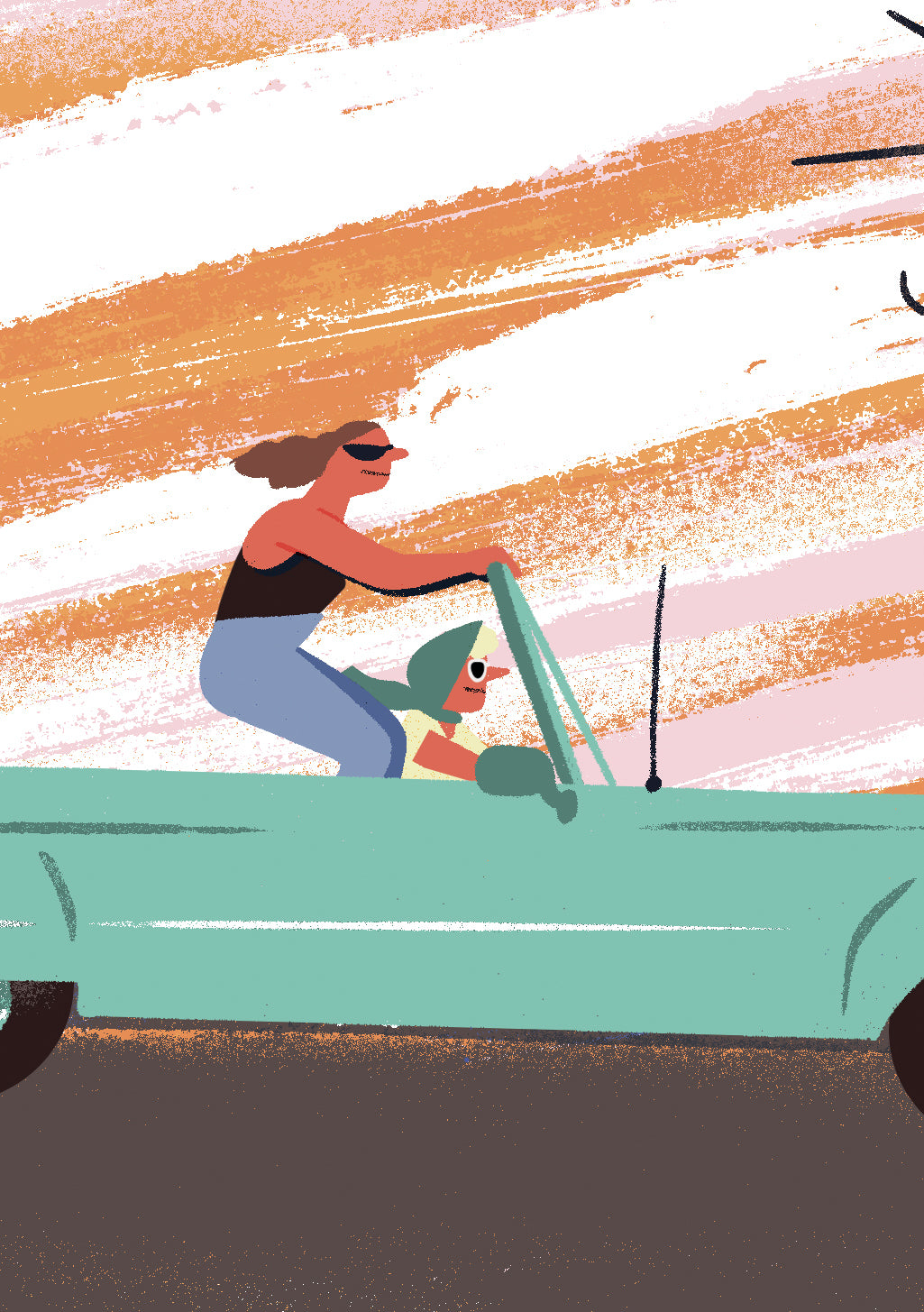 Illustration de dessin animé d'une femme et d'un enfant en voiture