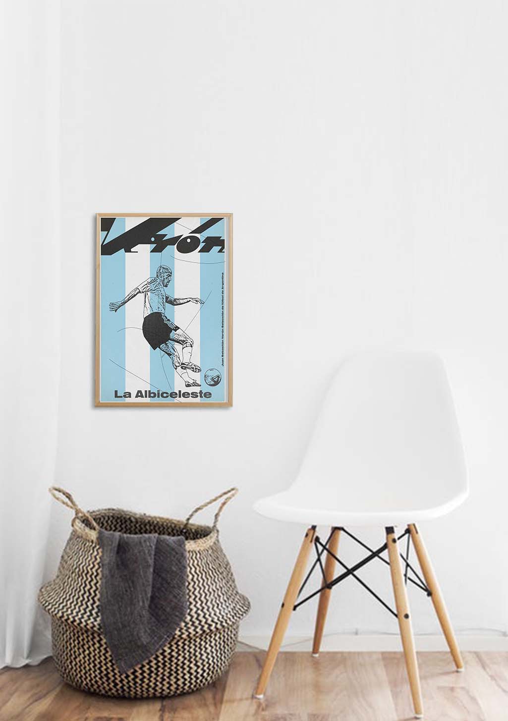 Poster de football, joueur, ballon, La Albiceleste, style vintage