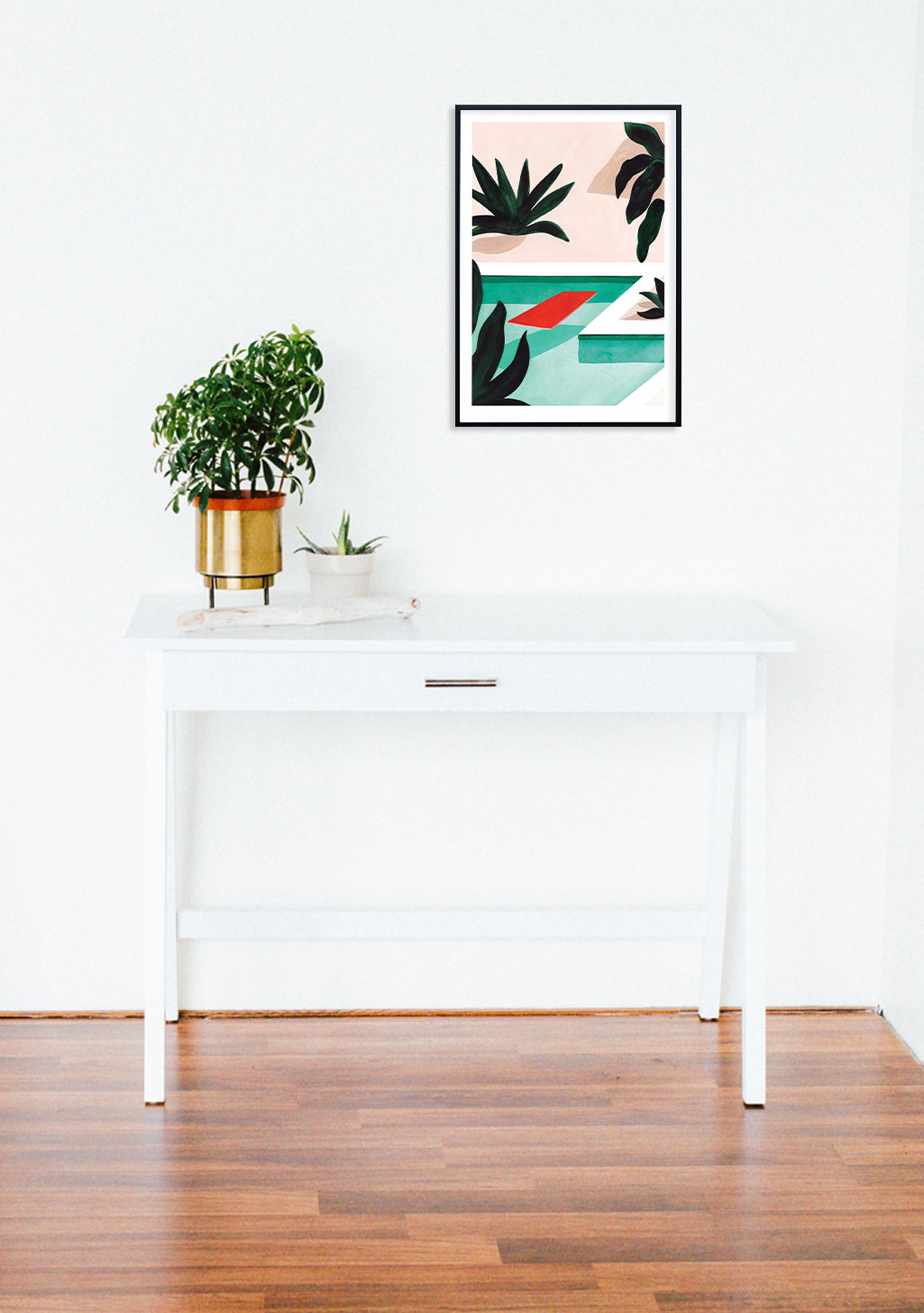 Art abstrait avec formes géométriques et plantes