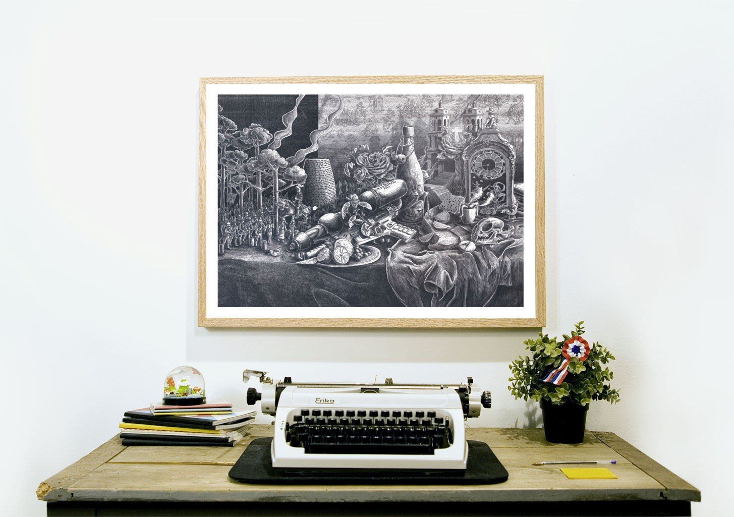 Art noir et blanc, nature morte, objets, nature, animaux, cadre doré