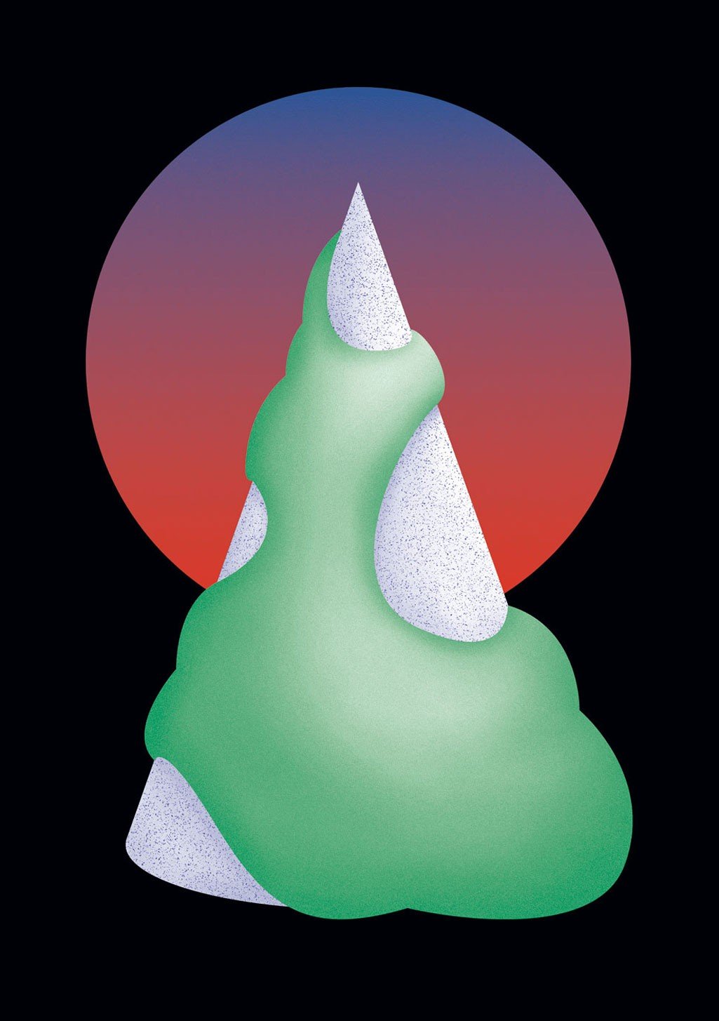 Arbre de Noël stylisé, fond circulaire coloré, noir