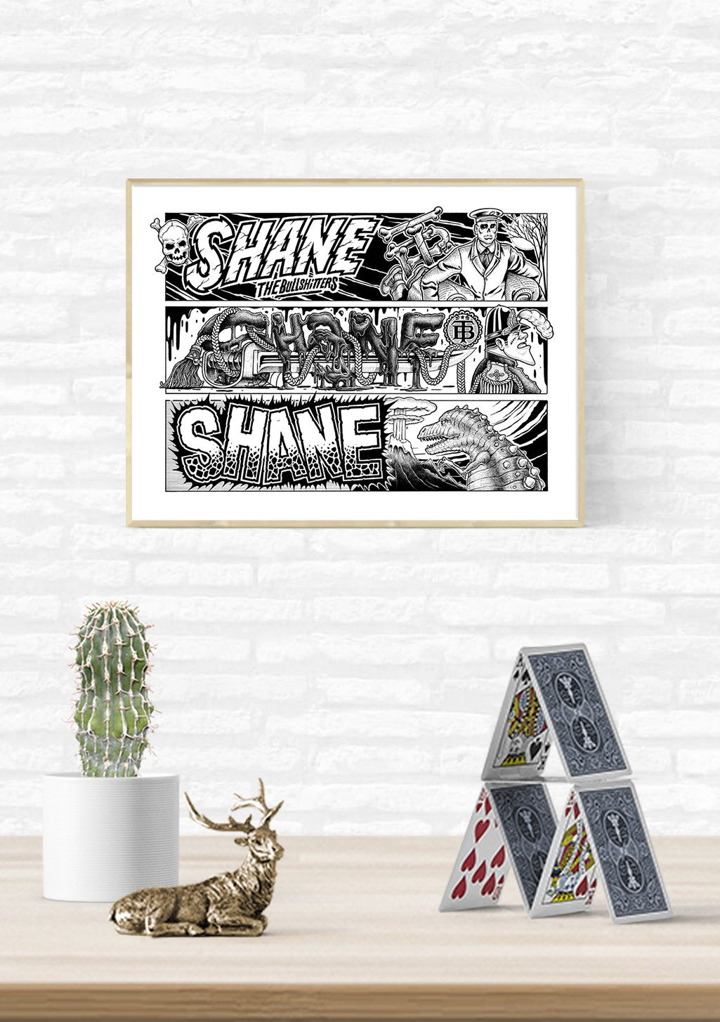 Poster en noir et blanc avec texte et illustrations de personnages