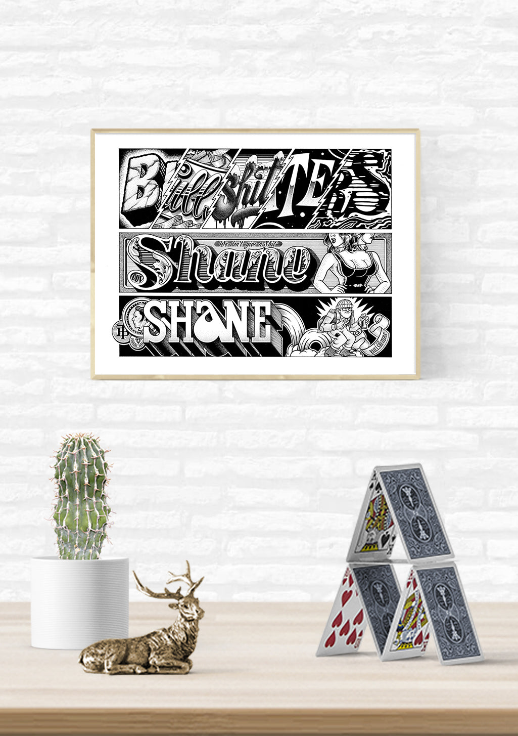 Poster en noir et blanc avec texte stylisé et illustrations