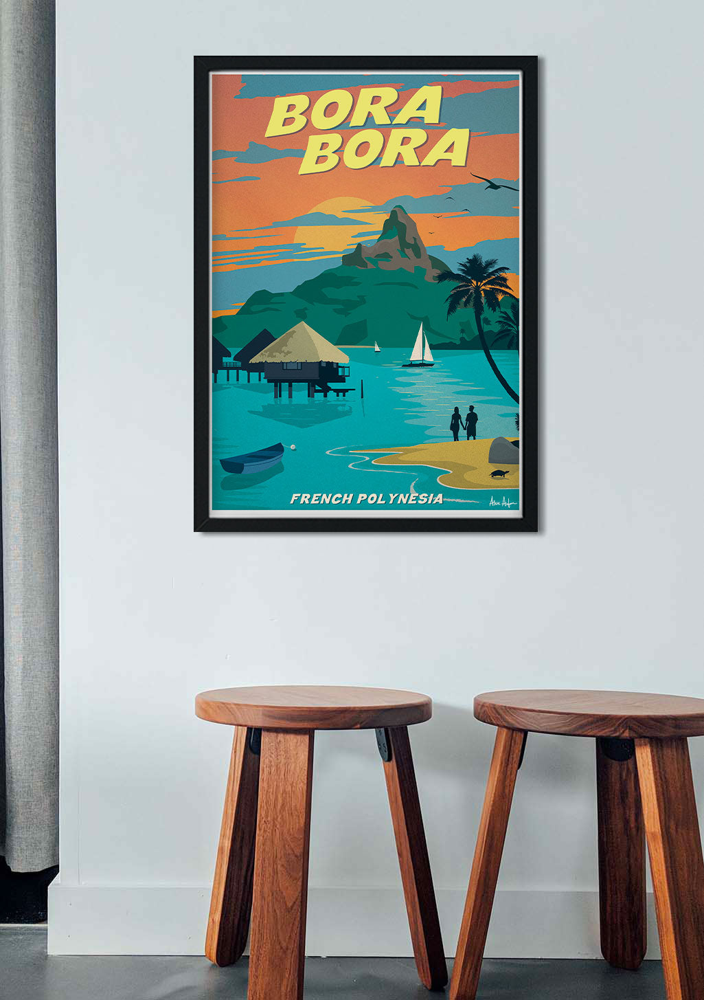 Bora Bora, Polynésie française, plage tropicale, coucher de soleil, bateau, palmier