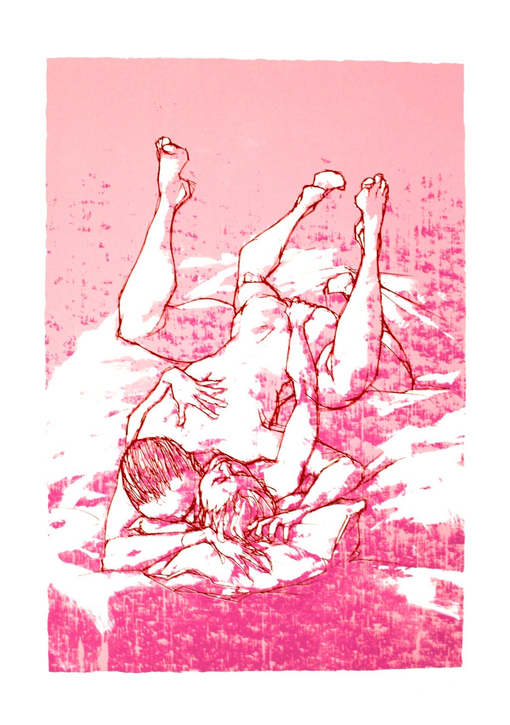 Illustration abstraite en rose de deux personnes enlacées