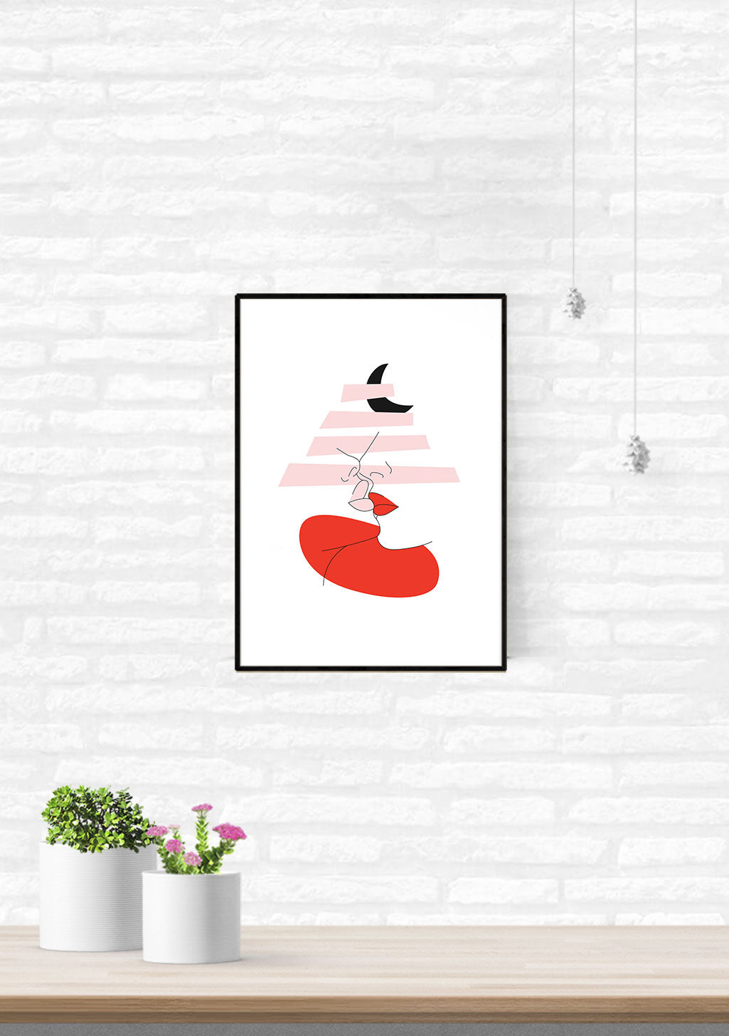 Art abstrait rouge et rose avec formes géométriques