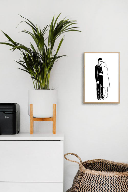 Poster noir et blanc couple embrassant