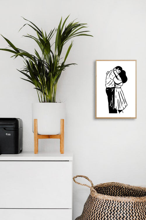 Art minimaliste femme en robe noire et blanche